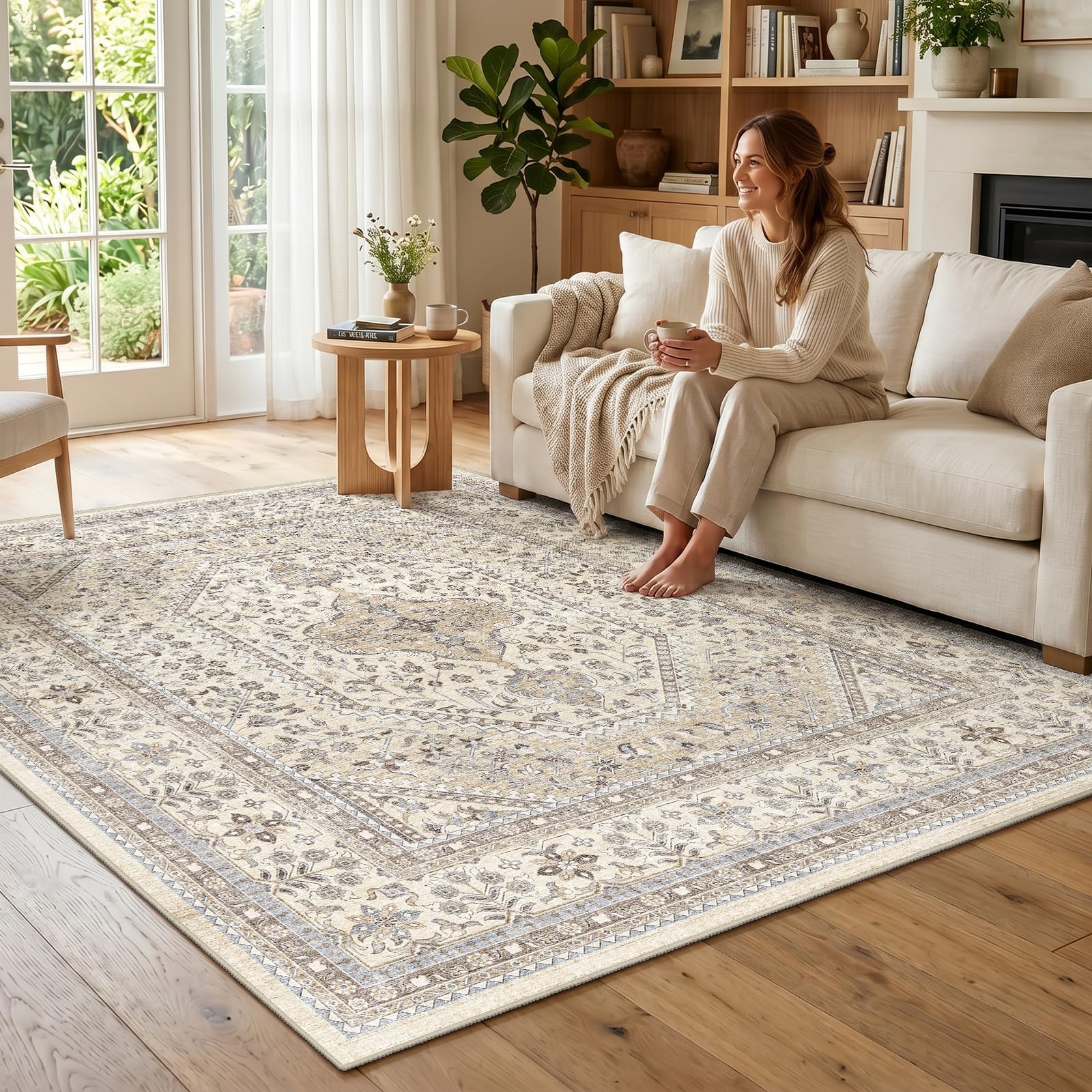 Puino 6x6 Square Washable Vintage Rug