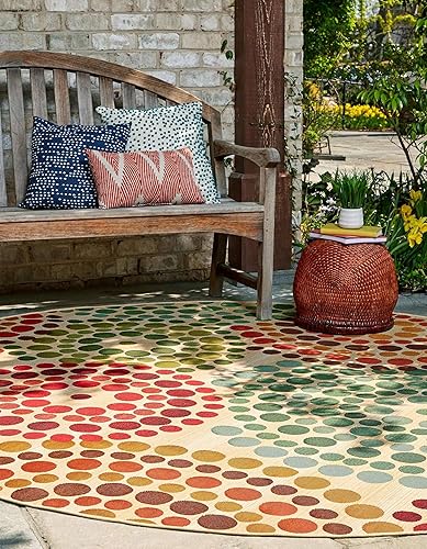 Miniatura 4 de Unique Loom Outdoor Modern Collection - Alfombra de área (5 pies 1 pulgada, redonda, beige y borgoña)