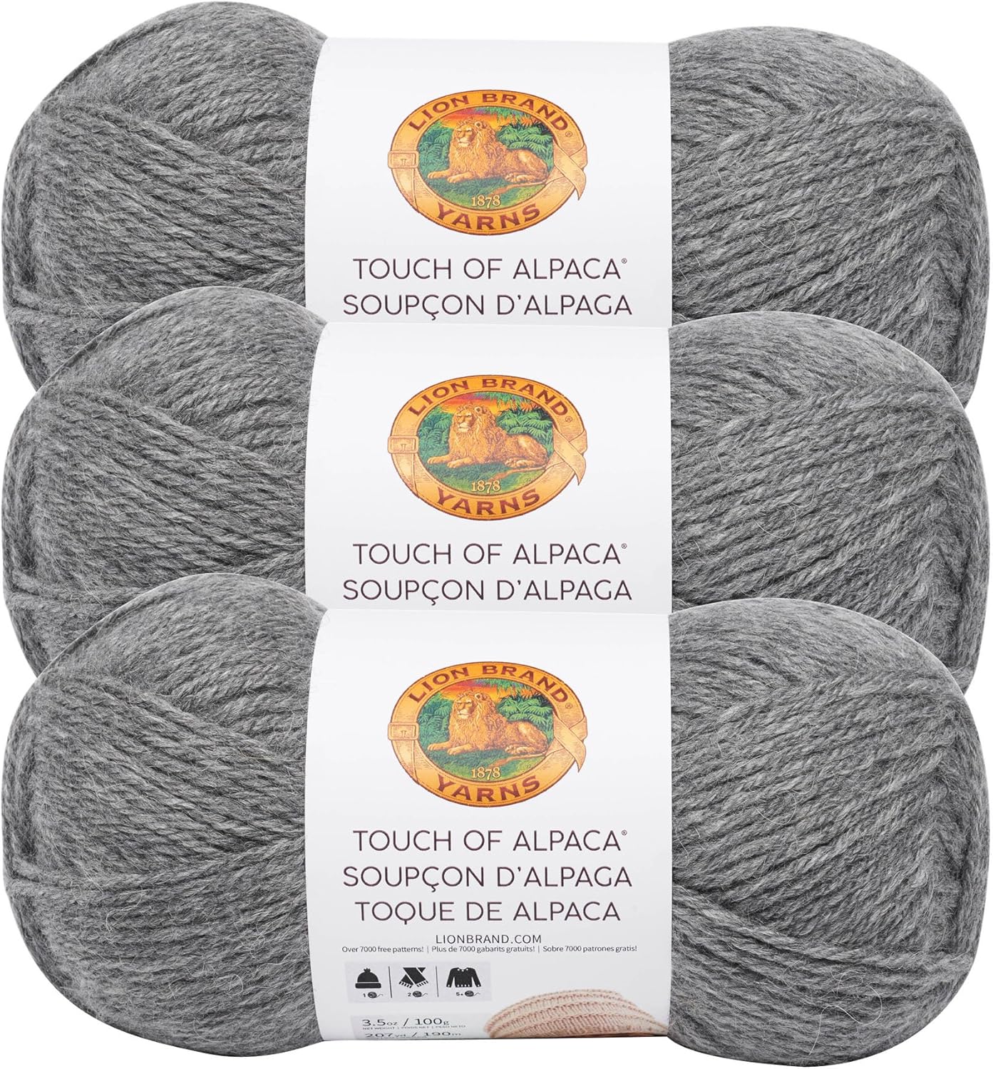 (3 Pack) Lion Brand Yarn Touch of Alpaca Yarn, Oxford Grey