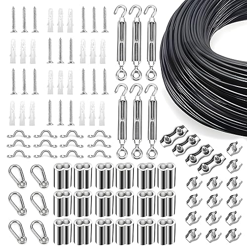 Miniatura 54 de Kit de suspensión de luces de globo, cable guía de luz para exteriores, cable de acero inoxidable recubierto de vinilo, incluye PVC transparente
