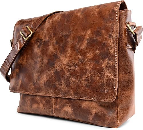 Miniatura 2 de LEABAGS Bolso de hombro de cuero para hombre y mujer  Bolsa para portátil de hasta 15 pulgadas  Bolsa de mensajero  Bolsa de hombro  Bolsa de