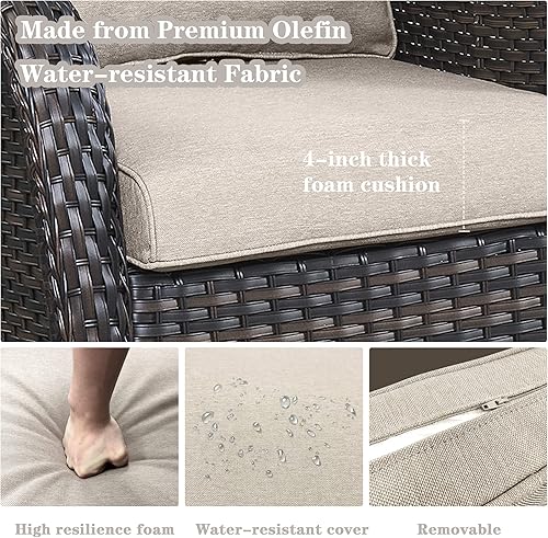 Miniatura 7 de Silla giratoria de mimbre para patio silla mecedora de ratán sillas de muebles de patio al aire libre juego de 2 con cojines gruesos silla mecedora