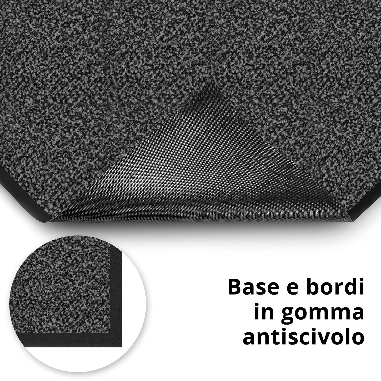 Zerbino Ingresso Casa - Tappeto Entrata Interno, Esterno - Tappeto Asciugapassi Testato - Grigio e Nero - 120x180cm
