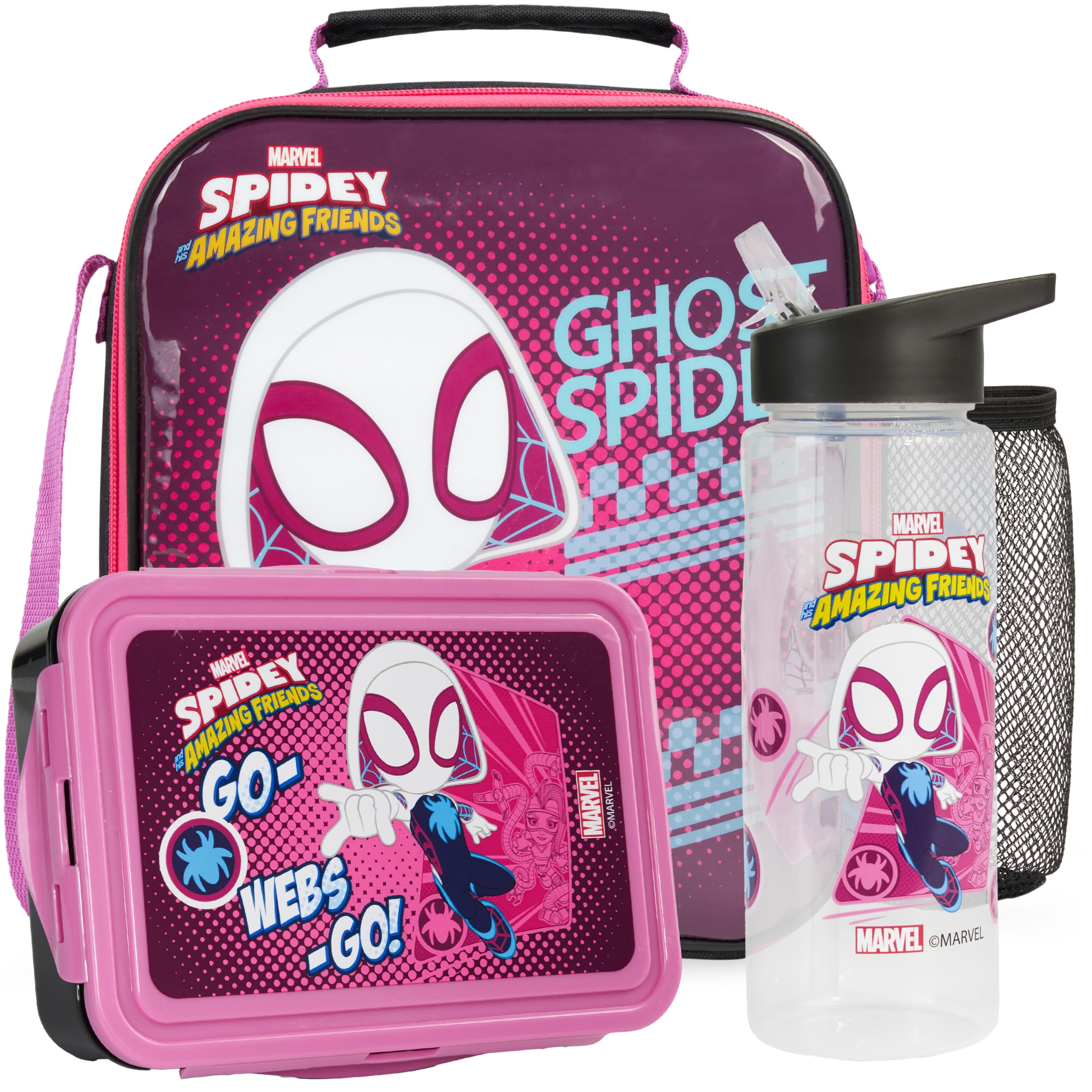 Get Trend Marvel Ghost Spider Girls Lunch Bag Set with Bento Box & Bottle