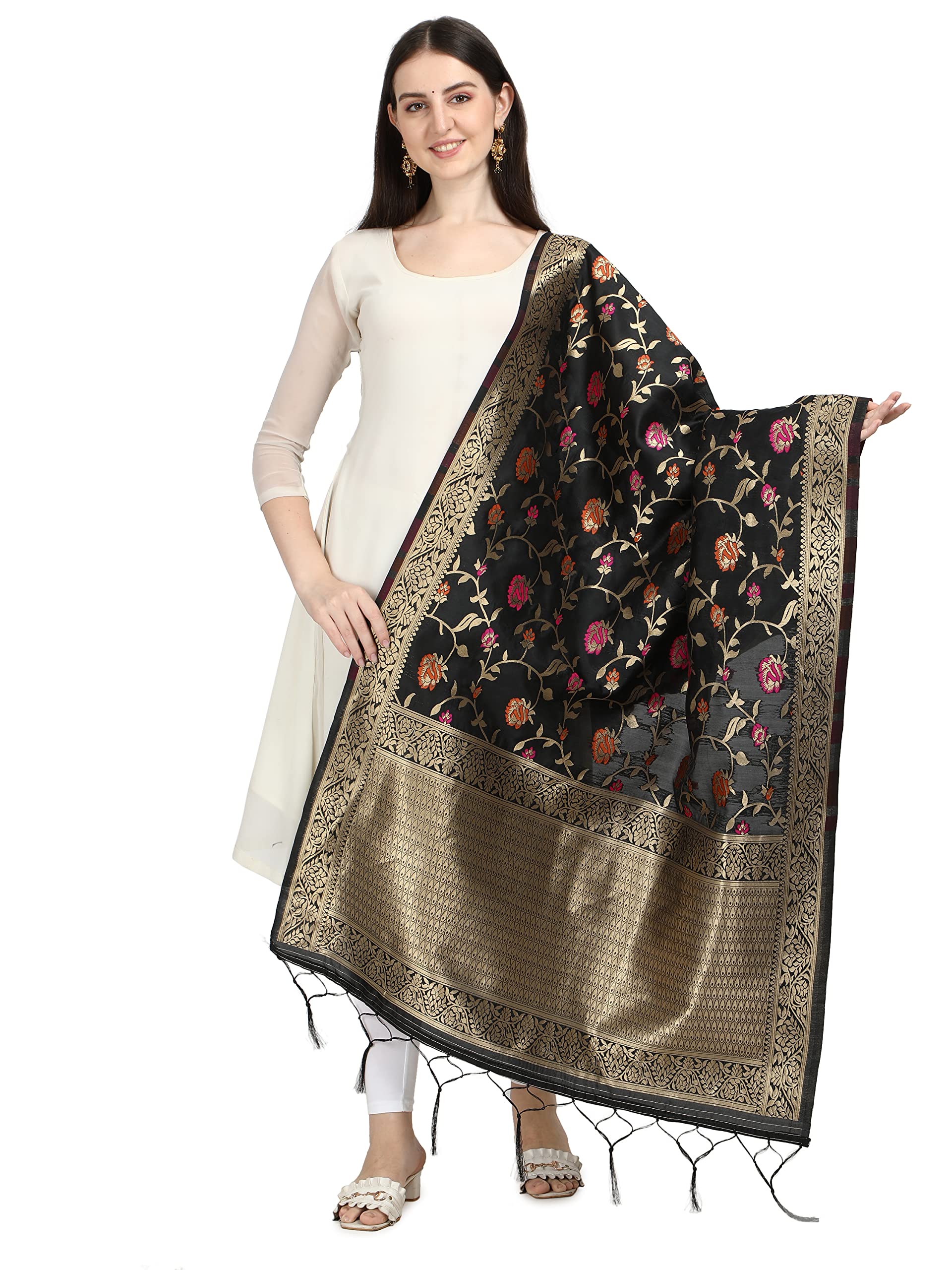 DEVANGI Women's Floral Silk Blend Dupatta