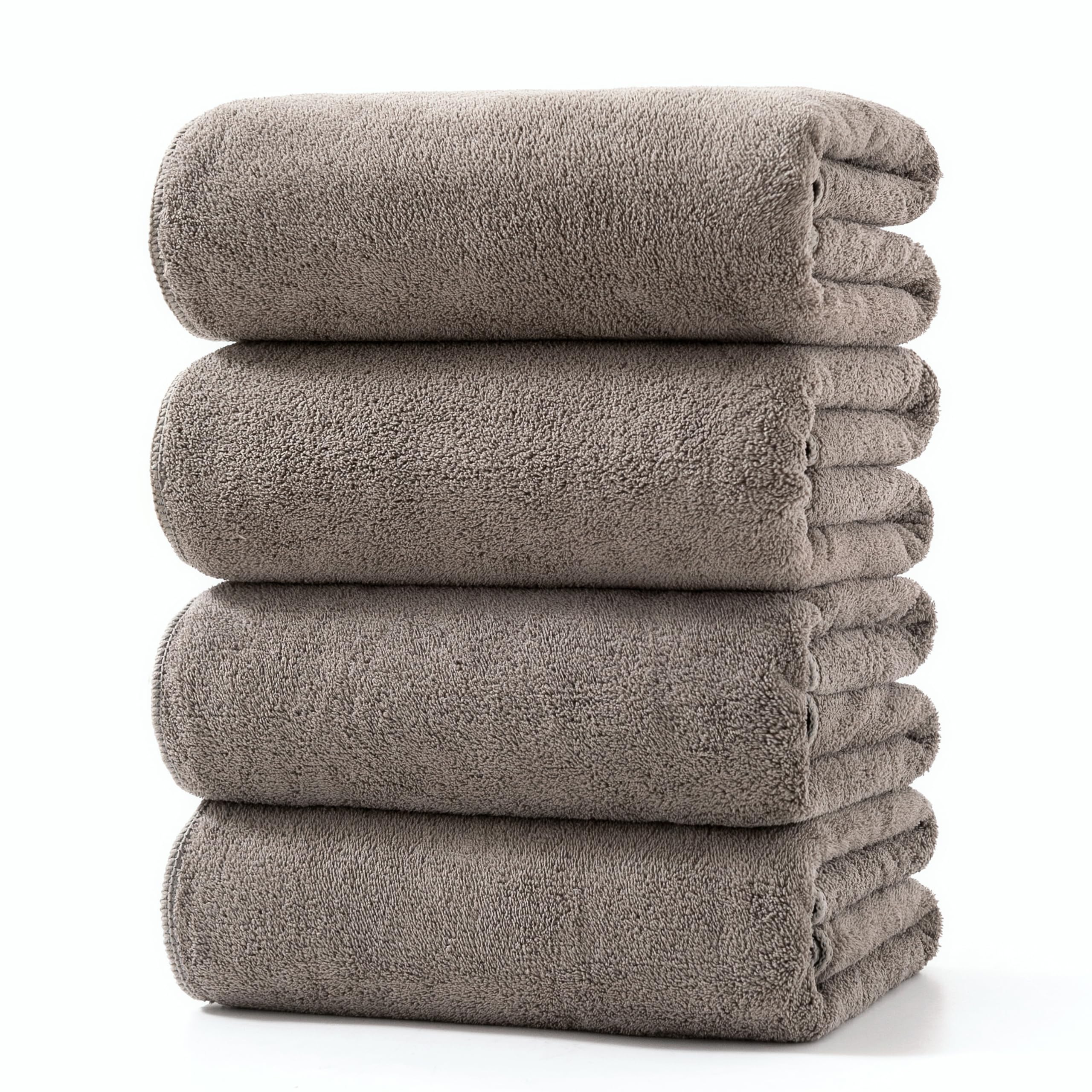 Lumimi Towels 4 Piece Bath Towel Set Lightweight Very Soft Absorbent Salon Gym Yoga Travel Quick Dry and Durable, 55" L x 27" W, 4 Pack Elegant Grey Brown