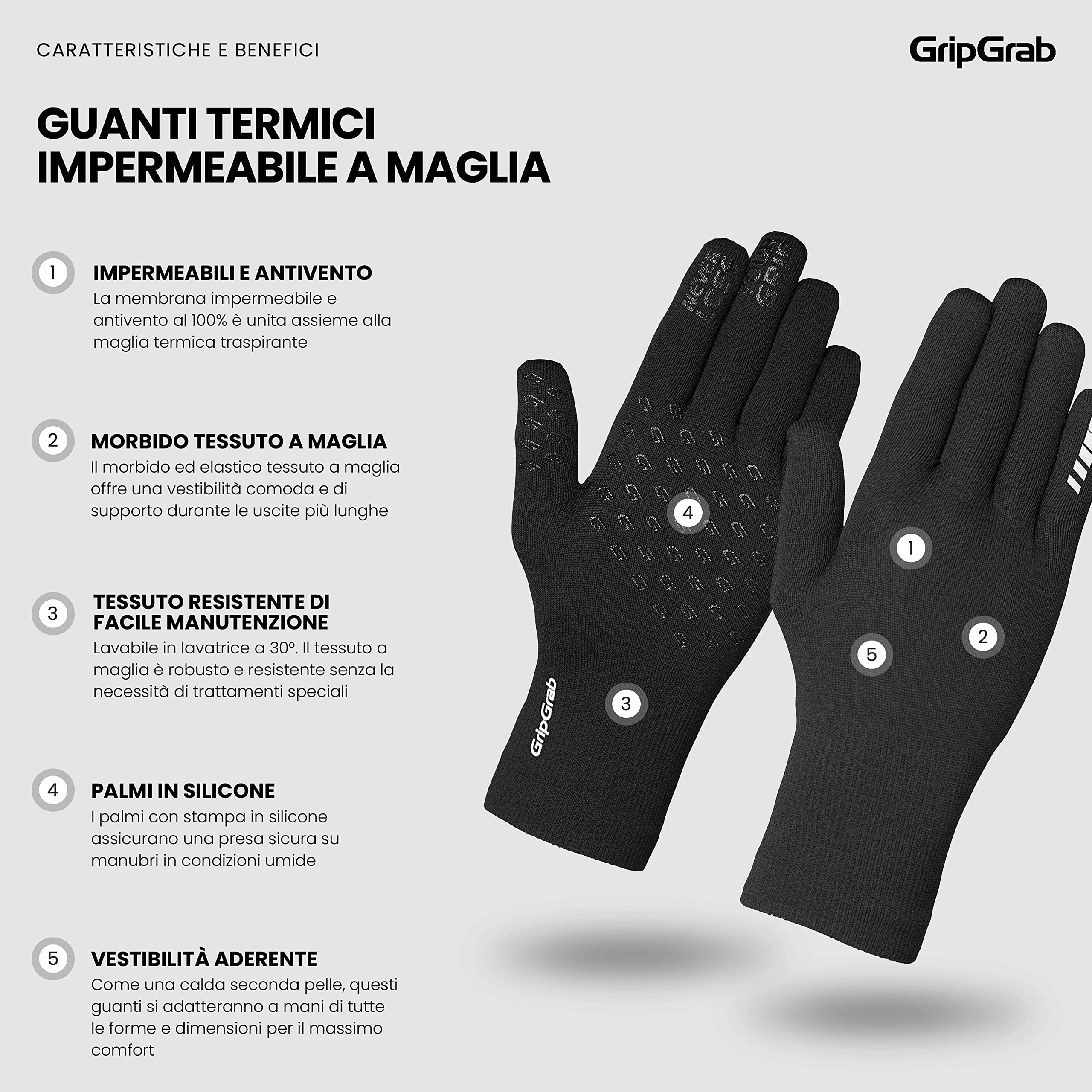 GripGrab Guanti da Ciclismo Antiscivolo Invernali Impermeabili Protezione Antipioggia a Dita Lunghe Antivento Bici MTB