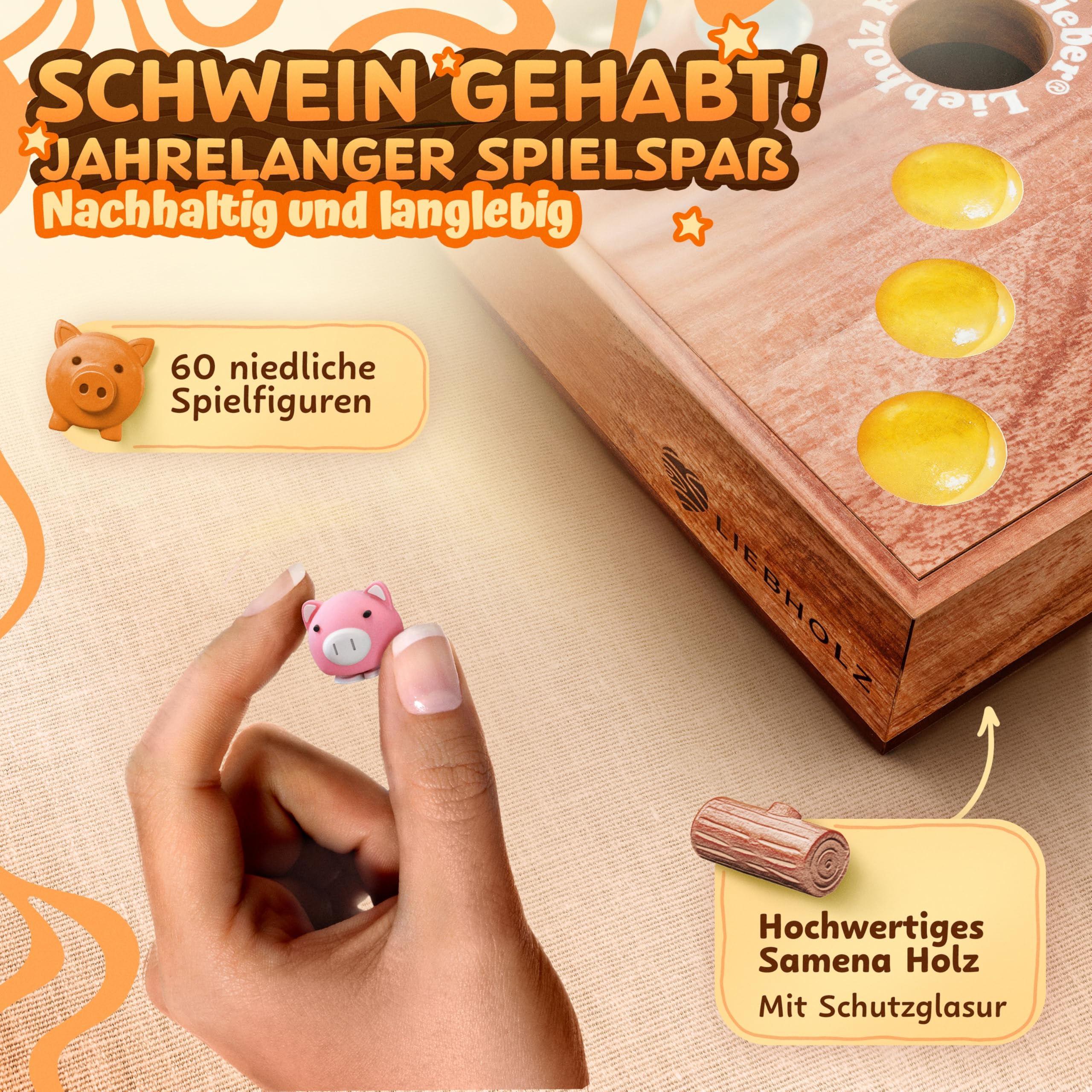 Big Hole Ferkelfieber Original [vainqueur du test] Jeu de cochon amusant en bois de Samena élégant – Jeu de société pour toute la famille avec instructions de jeu (français non garanti) – Jeu