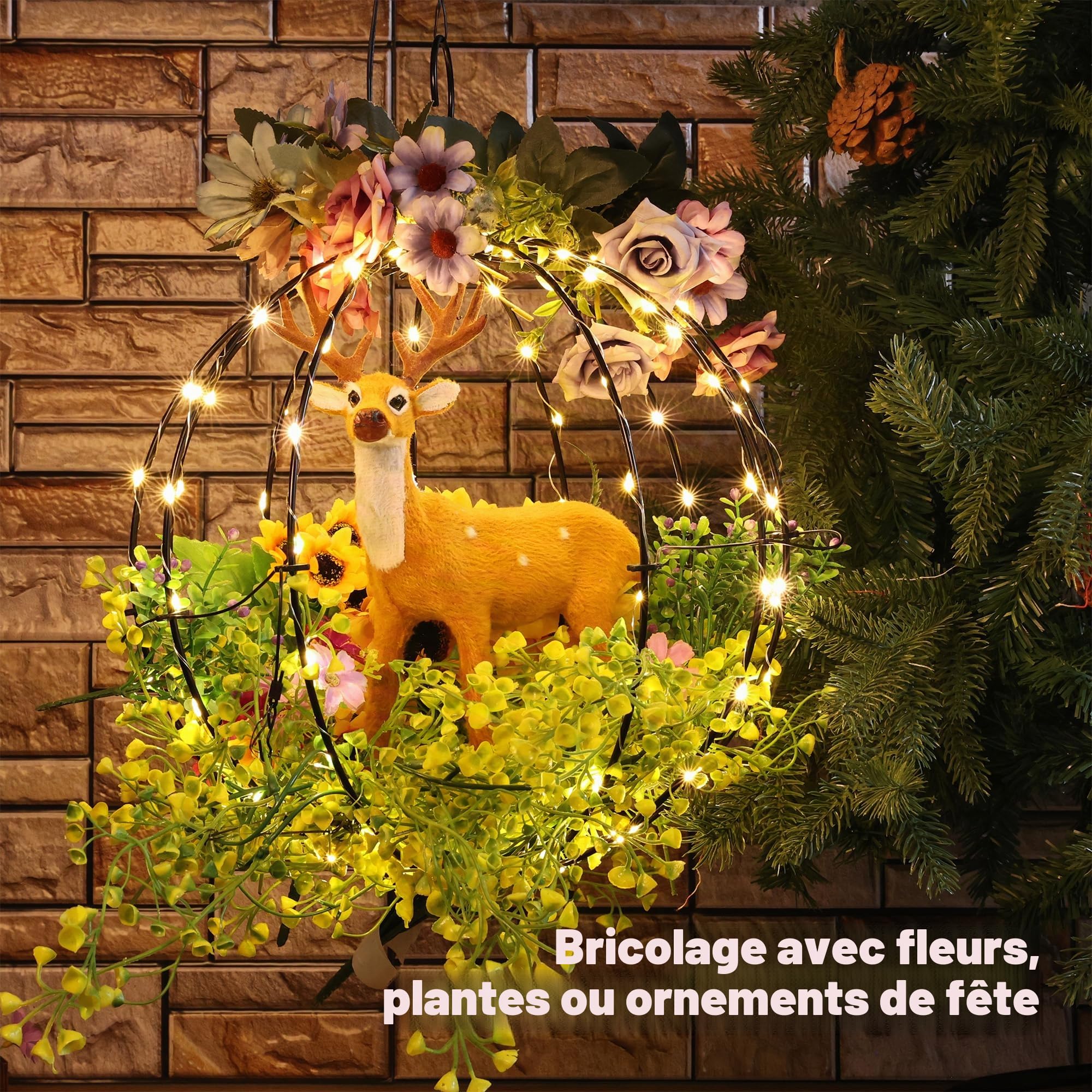 Joomer Boules de Noël à Piles Lot de 2 Blanc Chaud 33CM 144LED+ 28CM 120LED | Guirlande Lumineuse Exterieure Pliable en Métal, 8 Modes Décorations de Noël Étanche Minuterie pour Jardin Fête Intérieur