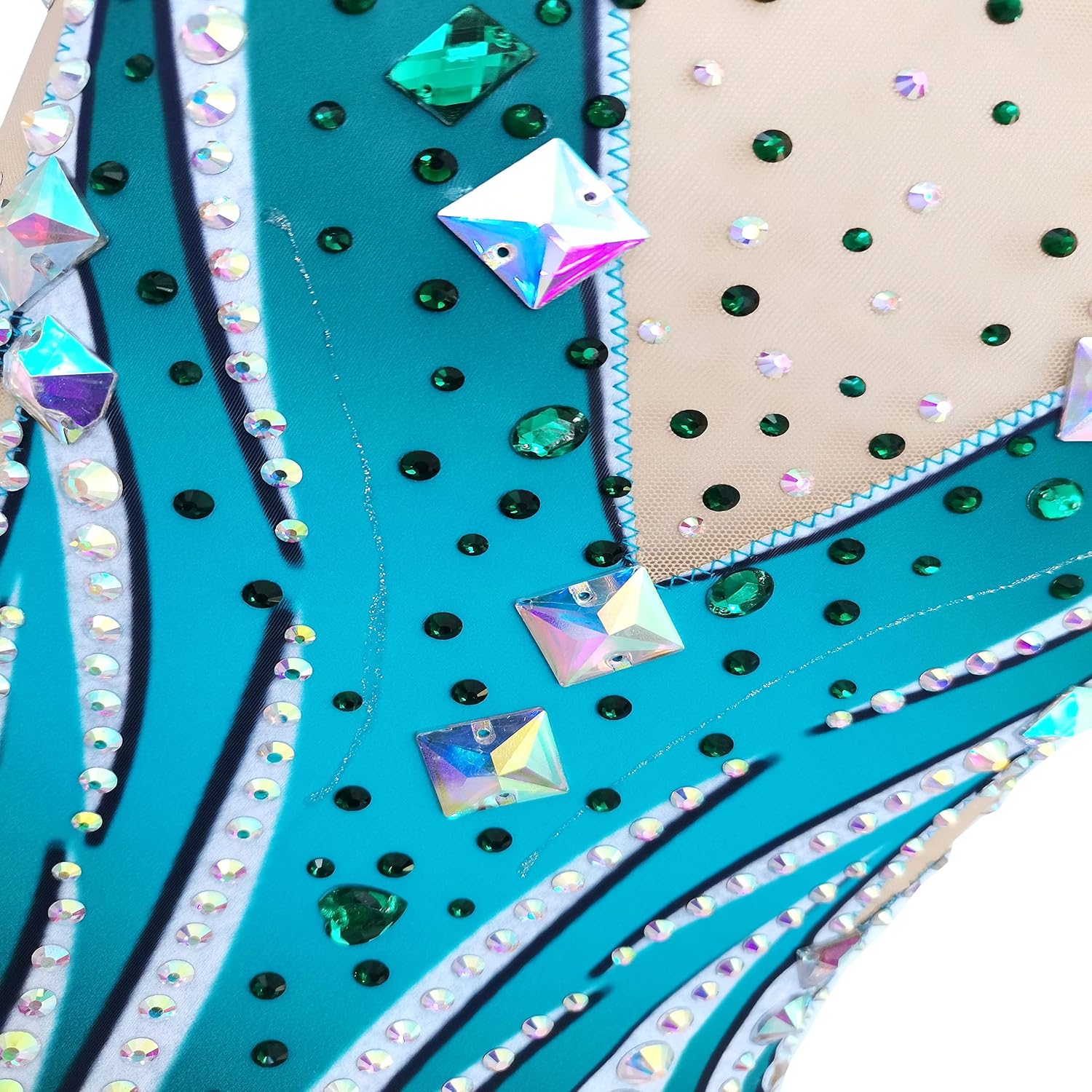 Rhythmic Gymnastics Leotards Green Striped Diamond Sleeveless Girls Competition Performance