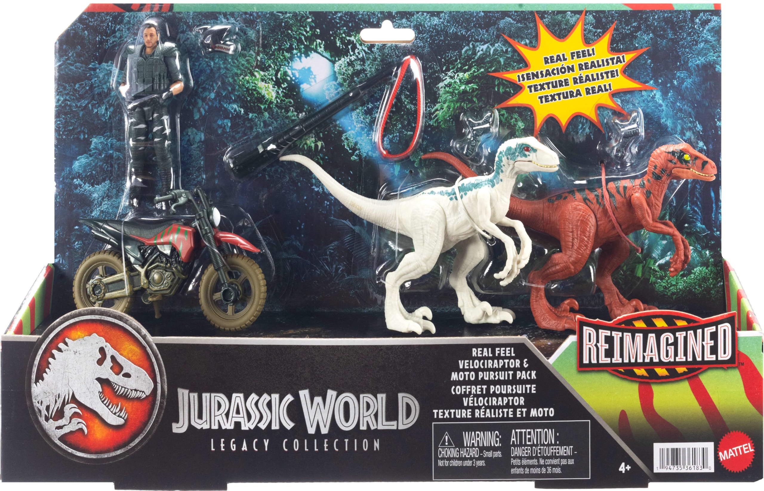 Jurassic World JLD28 Reimagined Motorcycle, Owen Grady & Raptors