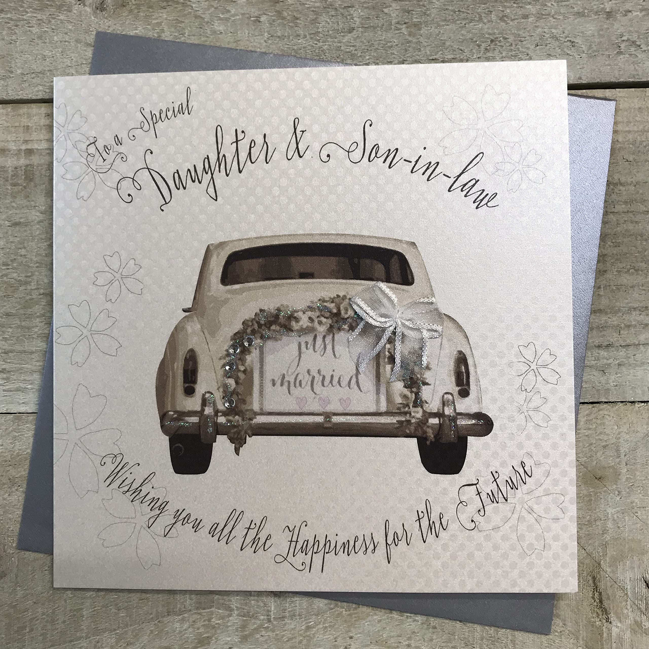 WHITE COTTON CARDS Daughter & Son-in-Law Handmade Wedding Card, BD35,16cm x 16cm