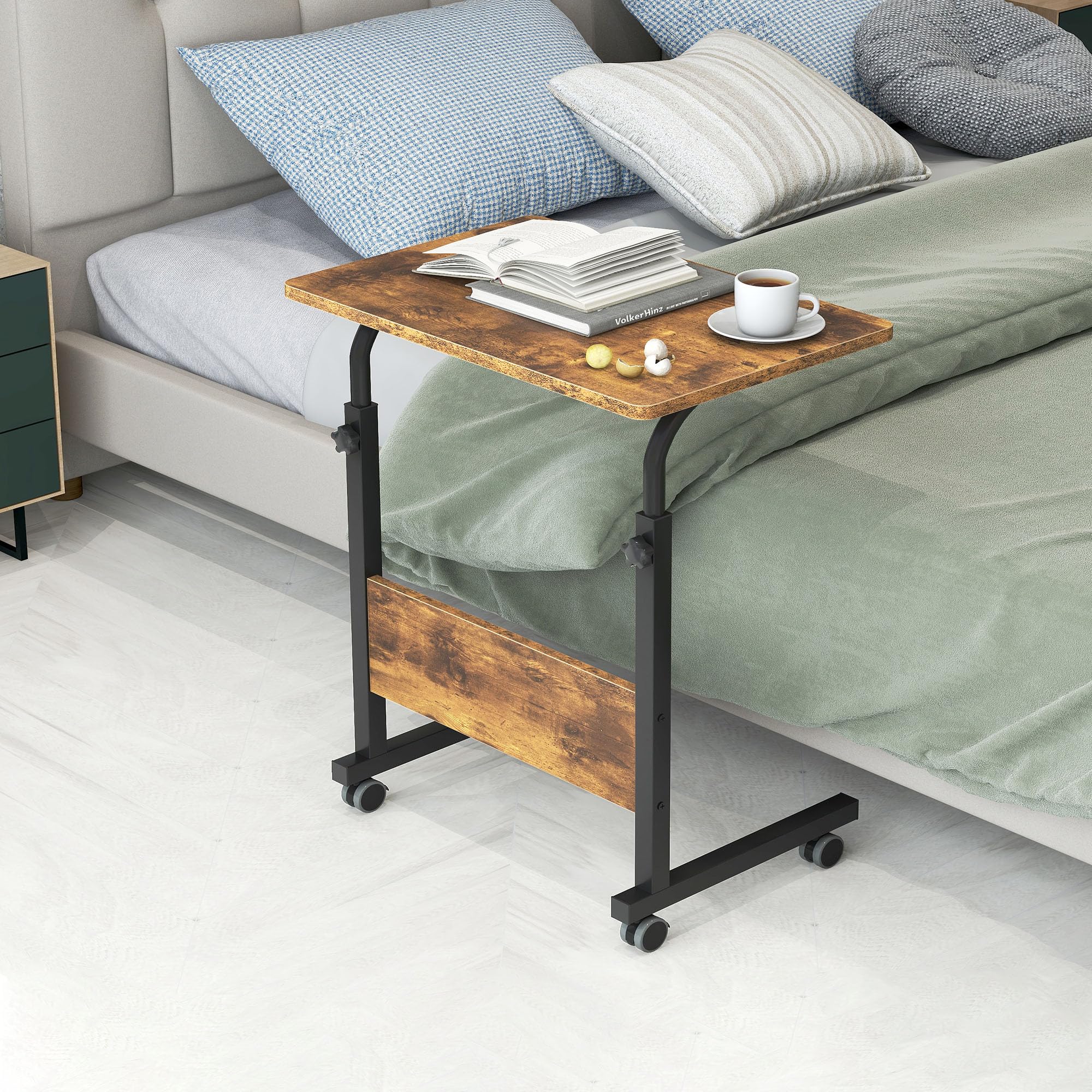 DlandHome 60 x 40 cm, scrivania per computer portatile, tavolino con ruote, regolabile in altezza, per computer portatile, per la colazione, per letto, divano, marrone
