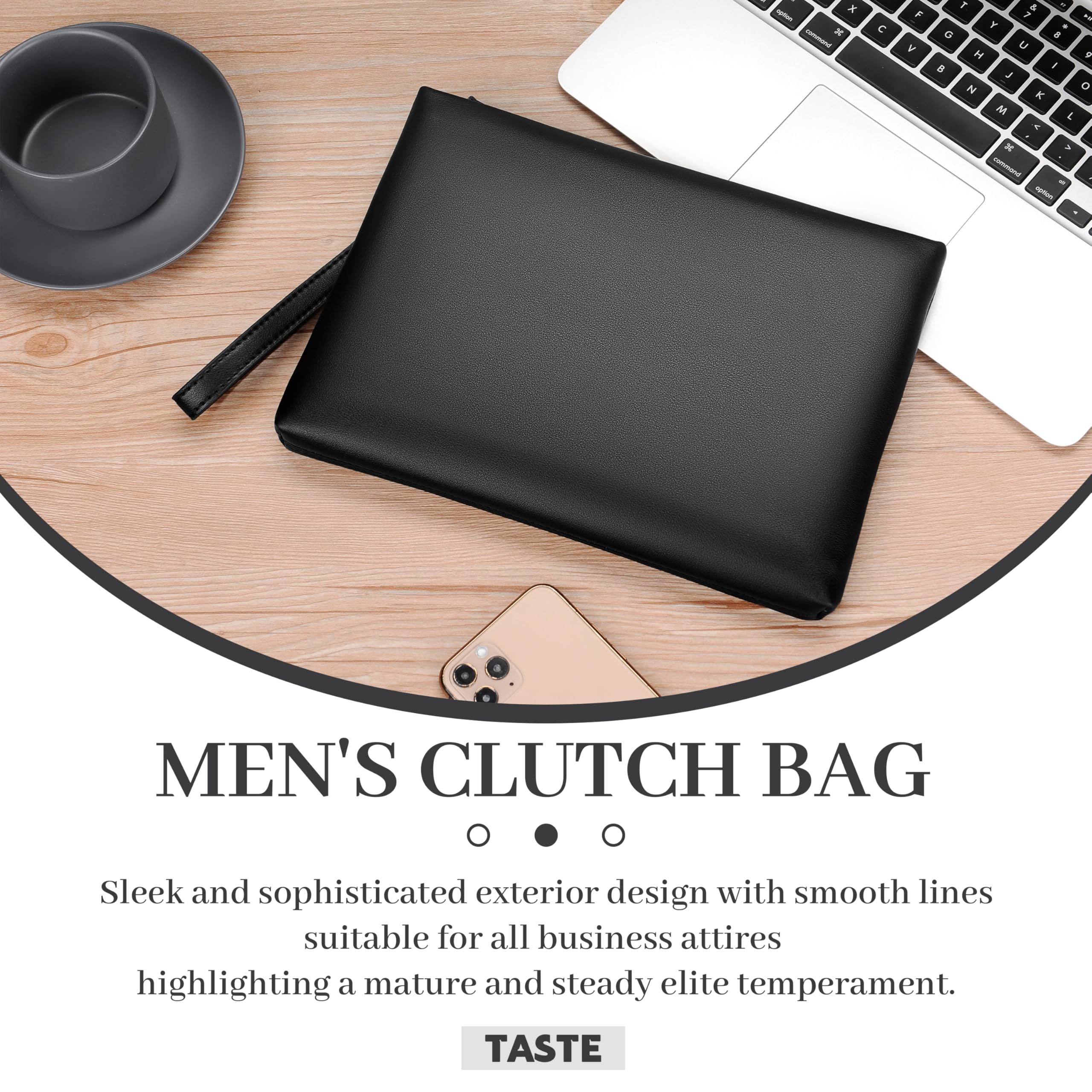 FSD.WG Bolso de mano para hombre, de piel, con cremallera, grande, con dinero