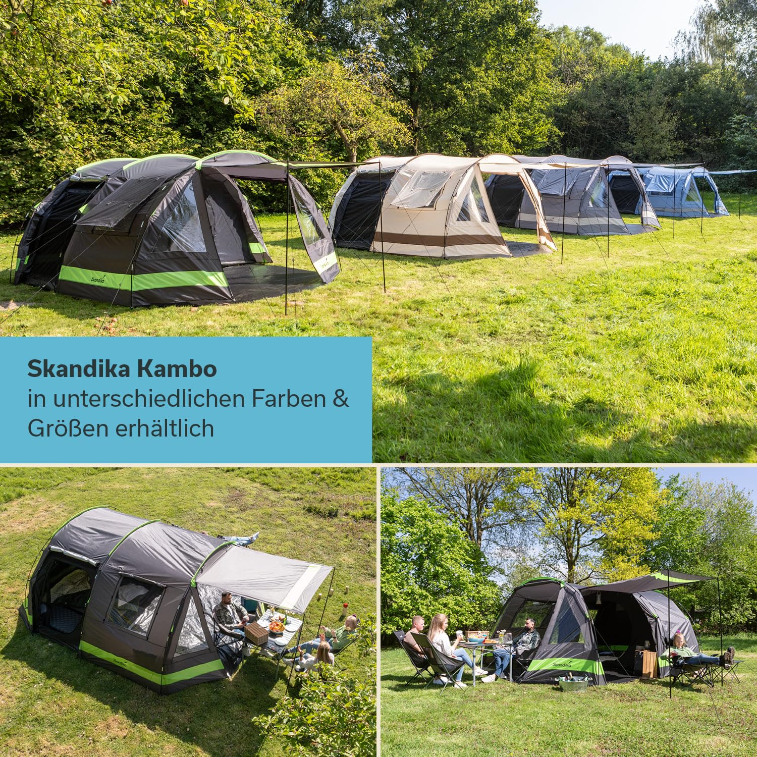 Skandika Kambo Tunnelzelt für 6 Personen | XL Familienzelt für Camping, 2 m Stehhöhe, Dunkle Schlafkabine, wasserdicht, 3000 mm Wassersäule, Sonnendach | großes Campingzelt, Festival Zelt für 6 Mann