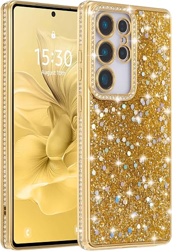 FABSPARK Glitter Case for Samsung S25 Ultra,Shiny Diamond Sequin,Golden