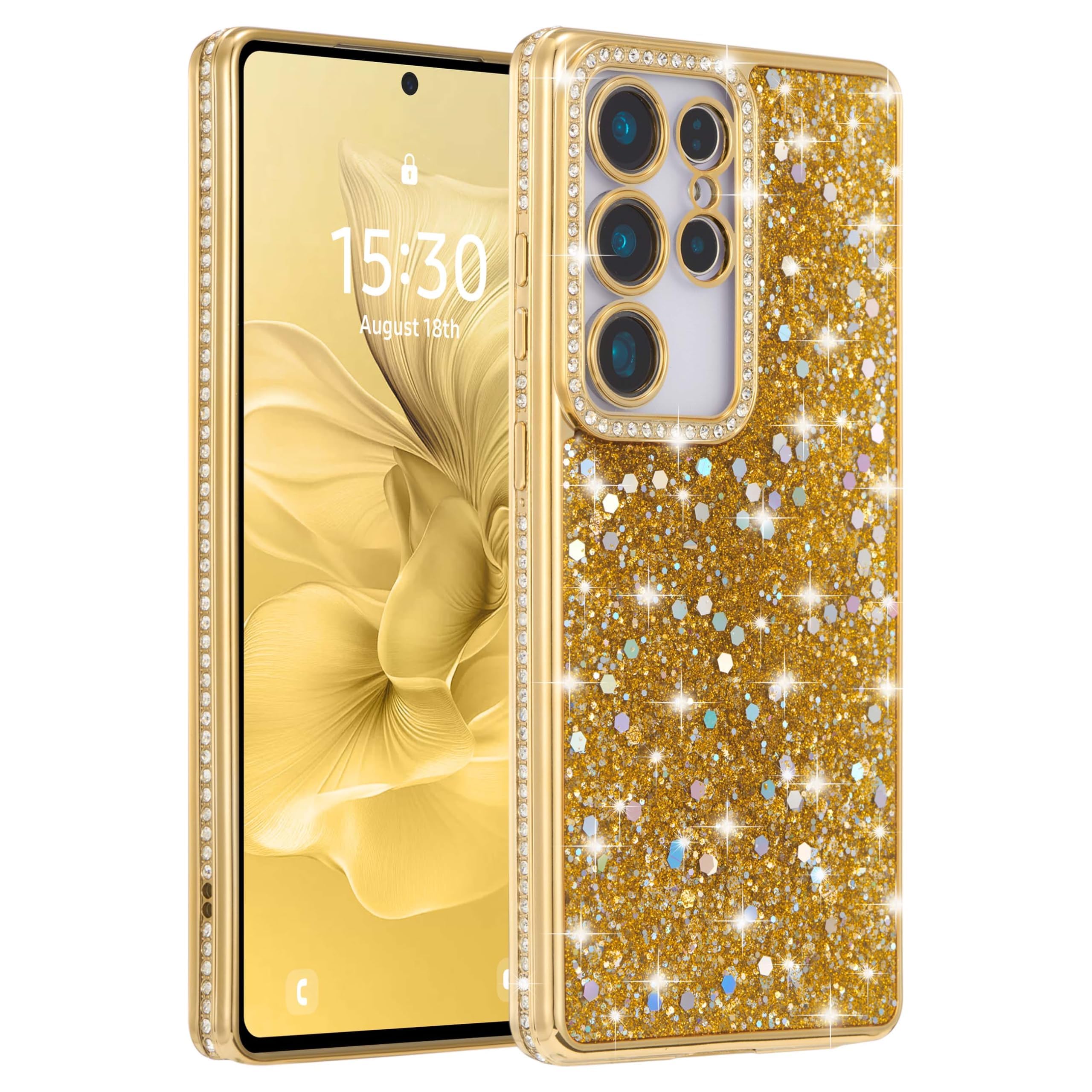 FABSPARK Case for Samsung Galaxy S22,Glitter Crystal Diamond Rhinestone Sequin Shiny Bling Sparkly Glossy Luxury Electroplated,Aesthetic Cute Full