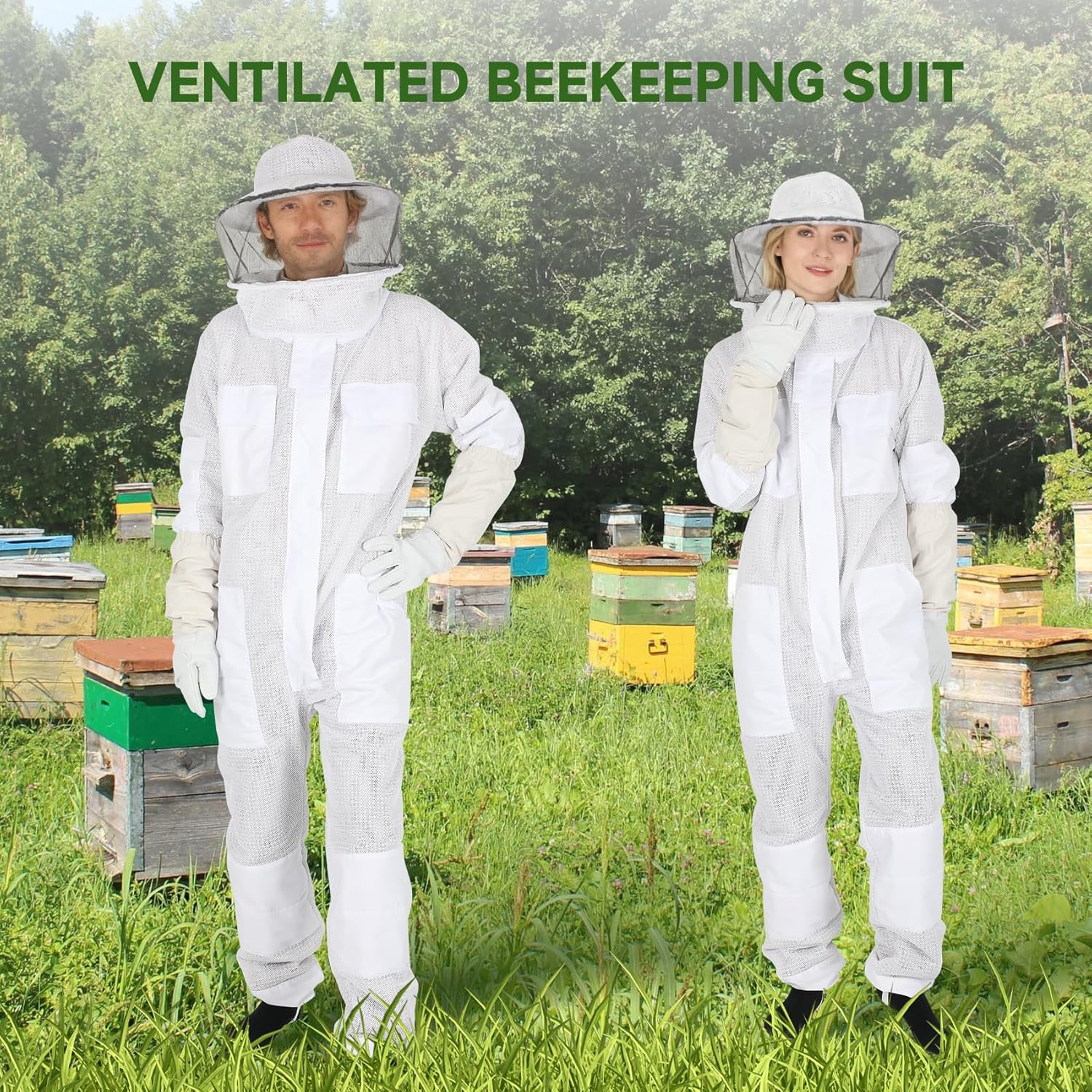 Upgraded Bee Suit for Men & Women Sting Proof, Thickened Ventilated Beekeeper Suit with Gloves & Round Veil, Full Protection Beekeeping Suits(XXL 5'11"-6'3")