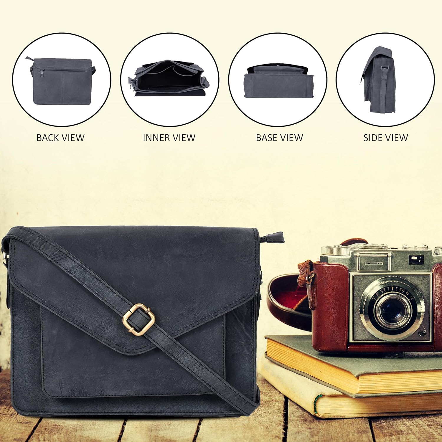 Leather Flapover Crossbody Handbag Purse for Women with Adjustable Strap & Overflap Snap Closure Tote/Bag - Image 6