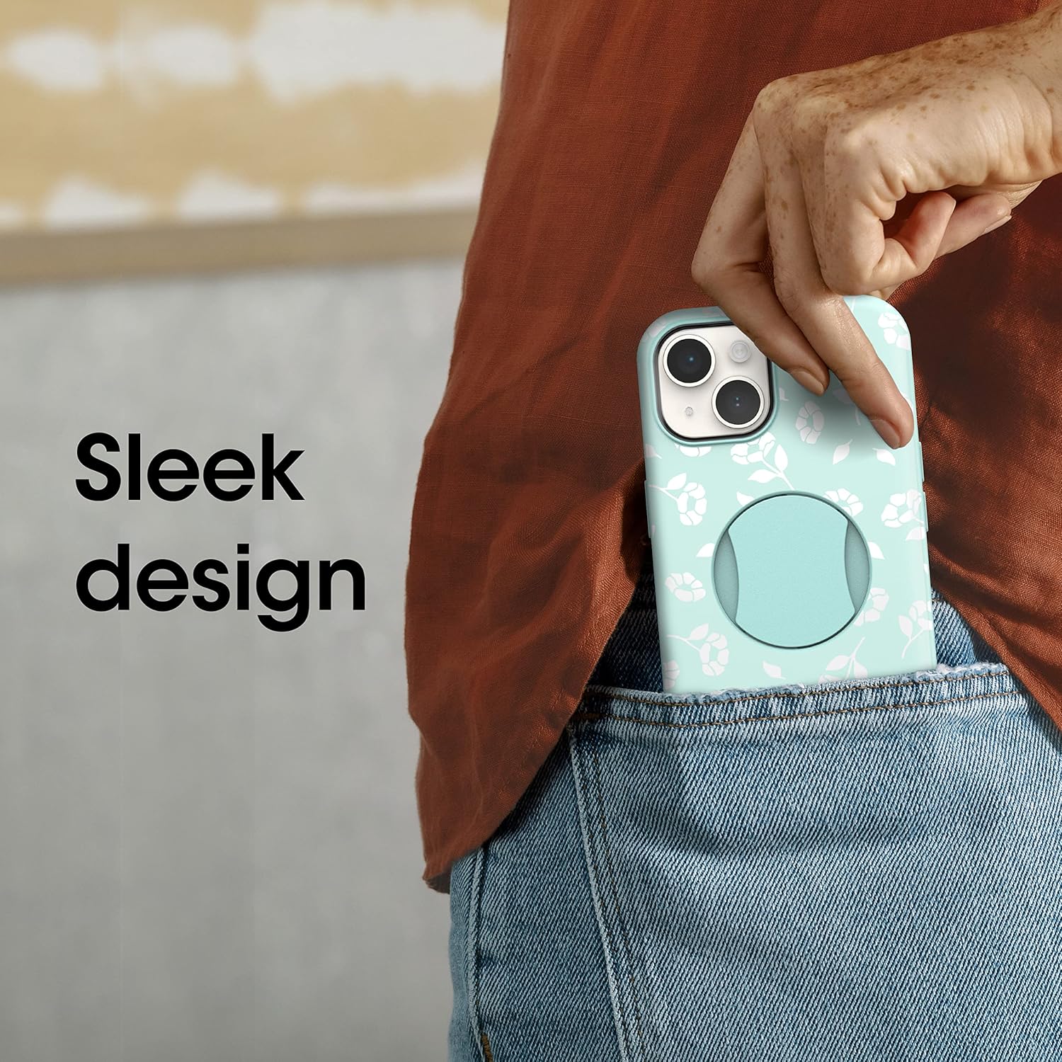 OtterBox iPhone 14 and iPhone 13 OtterGrip Symmetry Series Case - Poppies by The SEA (Blue), Built-in Grip, Sleek Case, Snaps to MagSafe, Raised Edges Protect Camera & Screen - Image 3