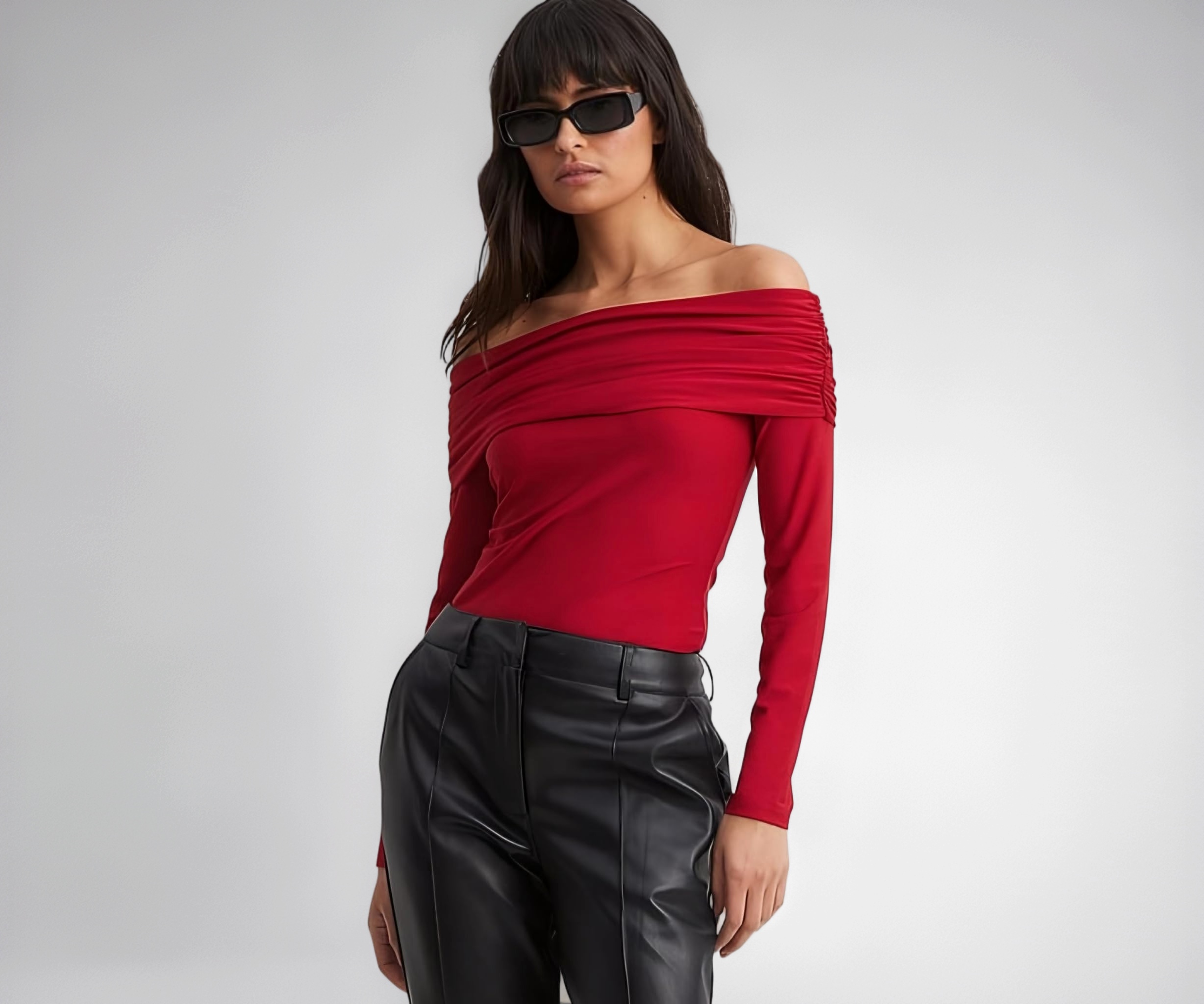 SIGHTBOMB Ultra Soft Microfiber Off Shoulder OVERFOLD Ruched Long