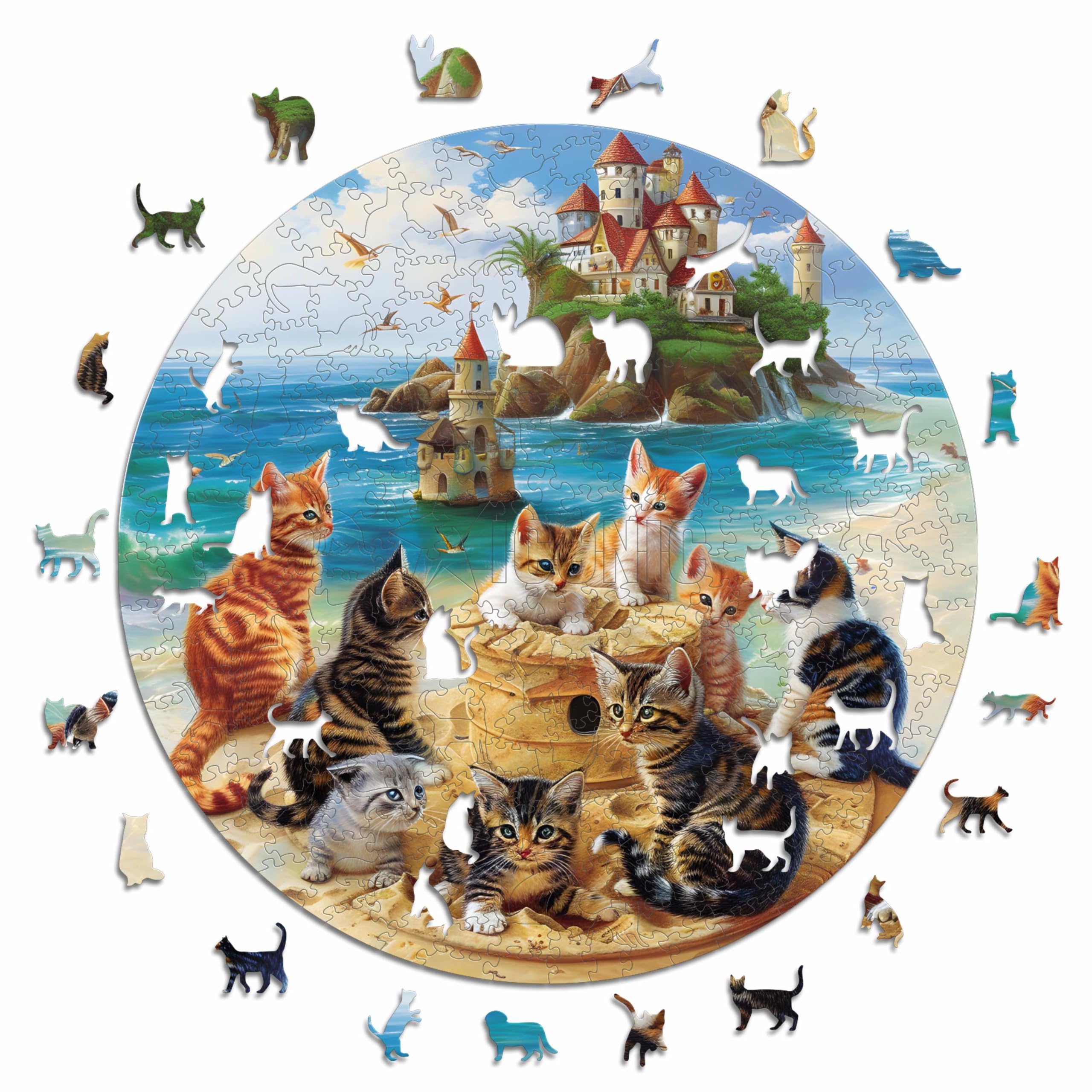Iconic Puzzles - Kittens at the Seaside, Fantasy Animals, 100% nachhaltiges Holzpuzzle, Geschenke für Kinder und Erwachsene, Größe S, 200 Teile