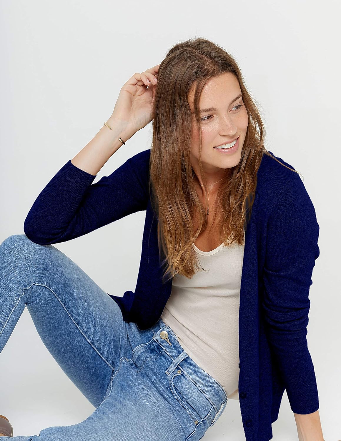 State Cashmere Women's Button Front V-Neck Cardigan 100% Pure Cashmere Long Sleeve Sweater - Image 5