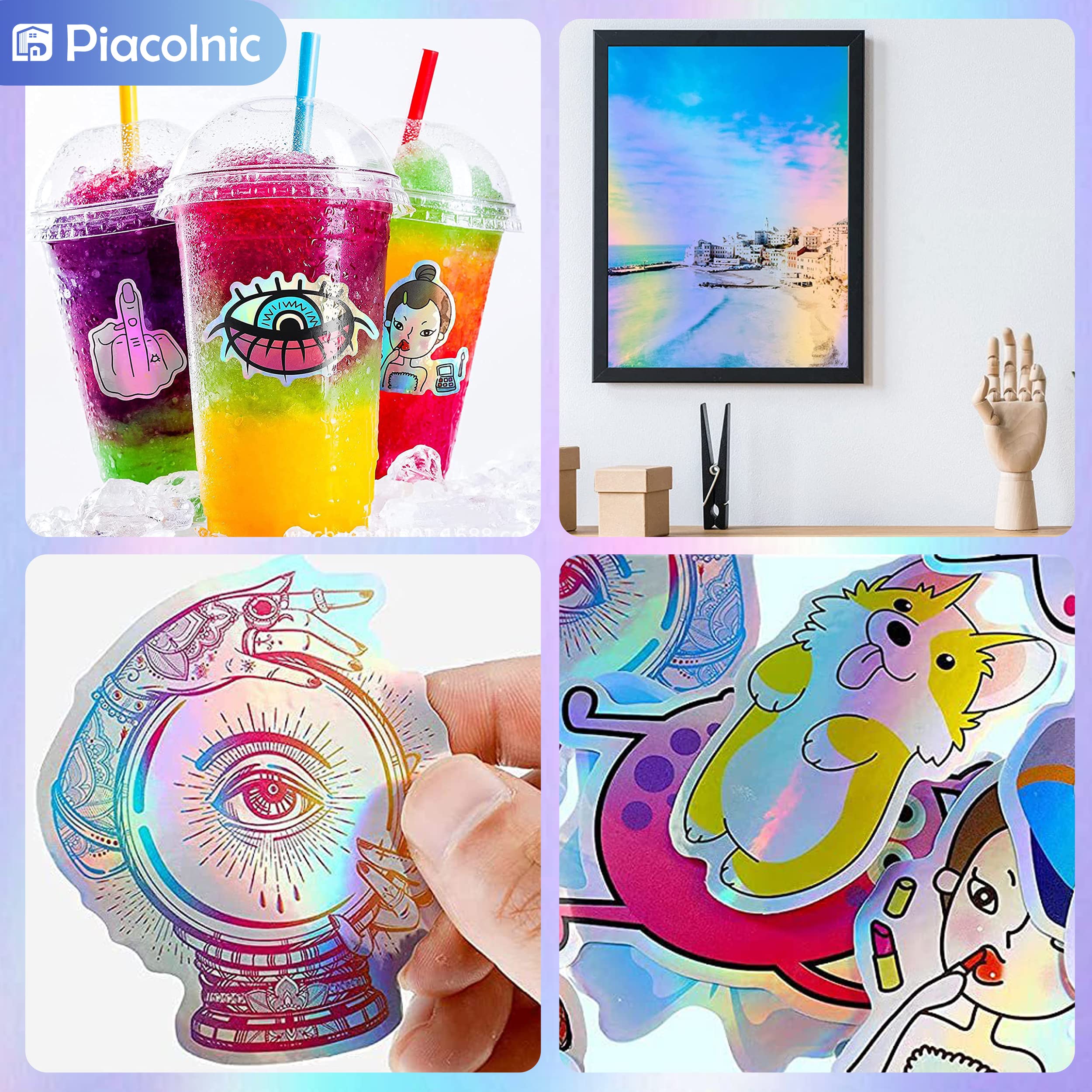 20 Carta Adesiva in Vinile Stampabile, 5 stili A4 Carta Adesiva Olografica Autoadesiva Pellicola Olografica Holographic Sheet Compatibile con Stampante a Getto d'Inchiostro/Laser per Fai Da Te