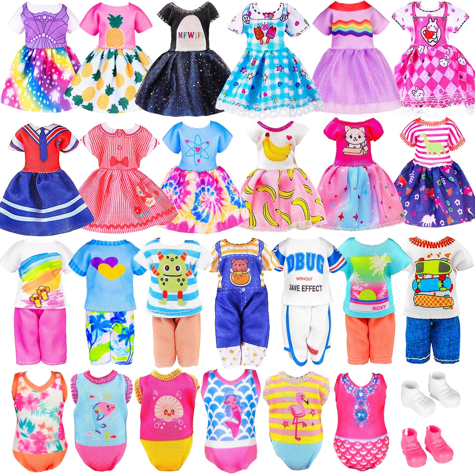 iBayda16pcs Doll Clothes and Accessories for 5.3 inch - 6 inch Dolls Include 3 Tops, 3 Pants for Boy Dolls and 5 Dresses, 3 Bikinis for Girl Dolls and 2 Pairs Shoes (No Doll)