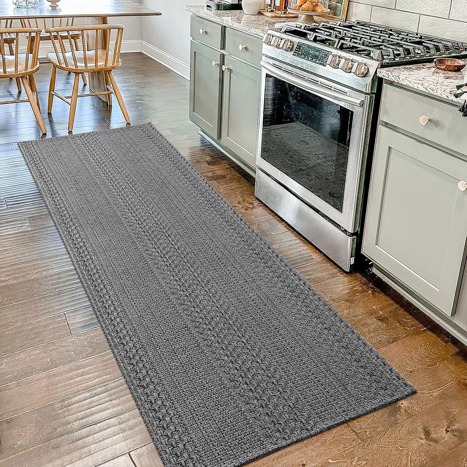 Tappeto da cucina lavabile 60 x 180 cm, tappeto da soggiorno in cotone, tappeto corridoio in lavatrice, facile da pulire per corridoio, lavanderia, camera da letto, passaggio, grigio