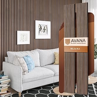 Avana Acoustic Wood Wall Panels – 93.2x11.25 Inch Panels – Fits 94x12 Layout – Walnut Acoustic Panels 2 PCs – Wall Panels for Interior Wall Decor for Homes, Offices – Durable Wood Panels for Wall