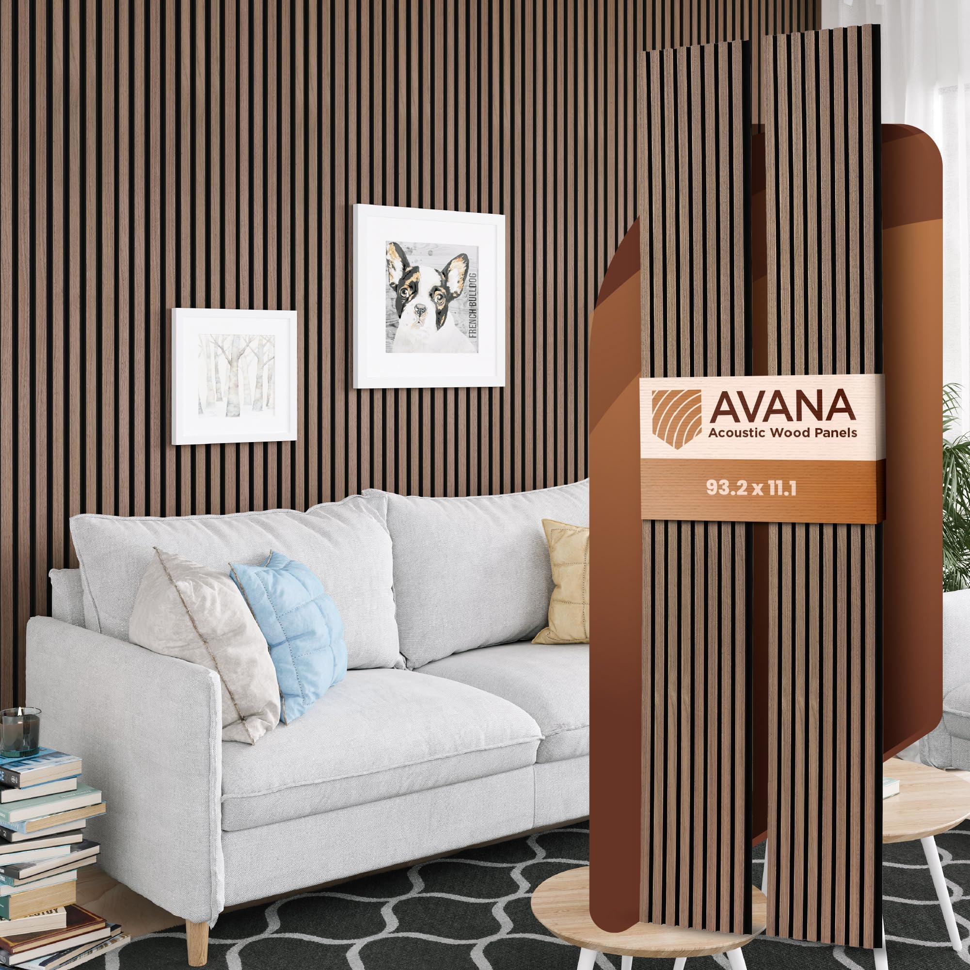 Avana Acoustic Wood Wall Panels – 93.2x11.25 Inch Panels – Fits 94x12 Layout – Walnut Acoustic Panels 2 PCs – Wall Panels for Interior Wall Decor for Homes, Offices – Durable Wood Panels for Wall