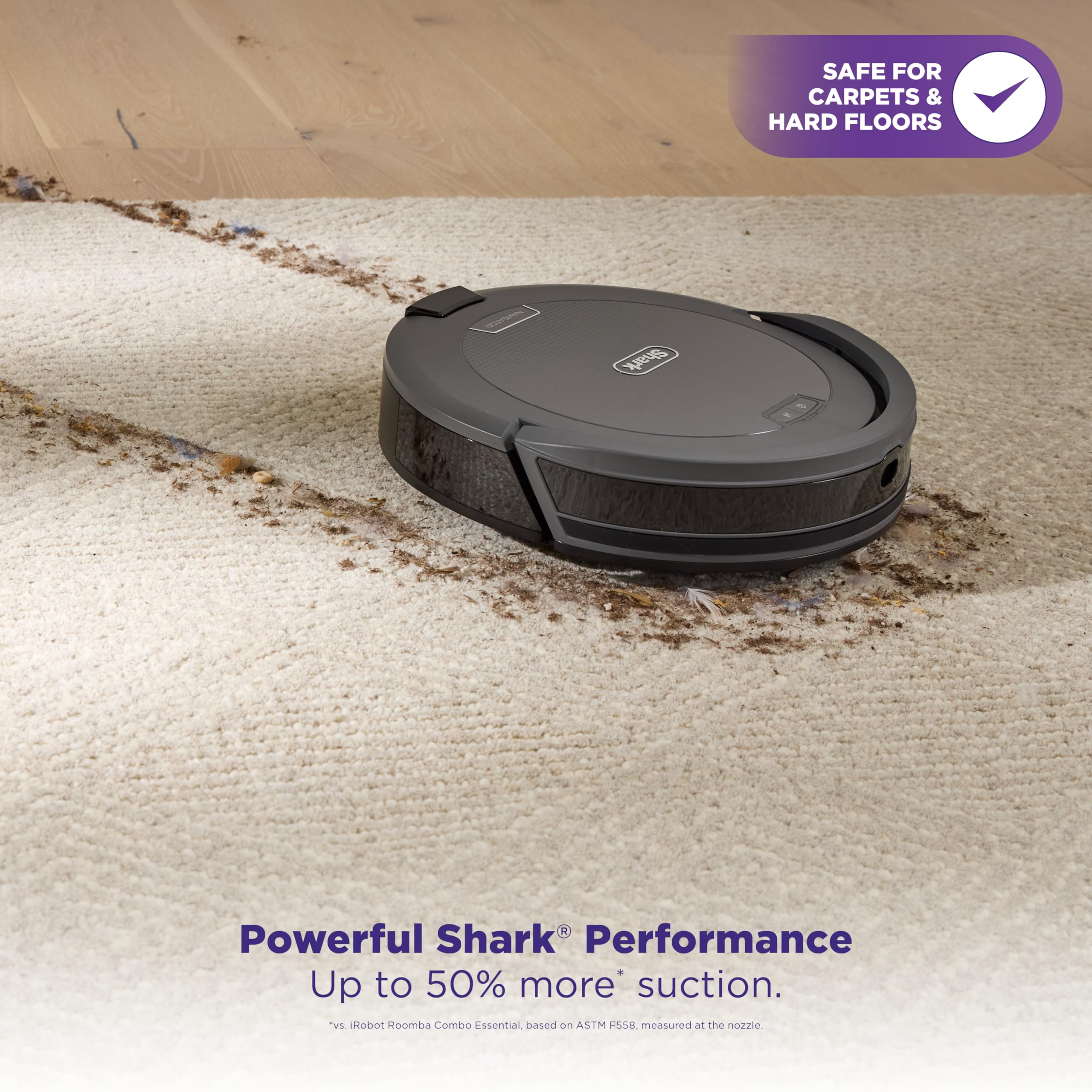 Shark Navigator Robot Vacuum and Self-Empty Base with Bagless 60-Day Capacity Self-Empty Base, SmartPath Navigation, Powerful Pet Hair Pickup, Anti-Hair Wrap, For Carpets & Hard Floors, Grey, RV2120AE