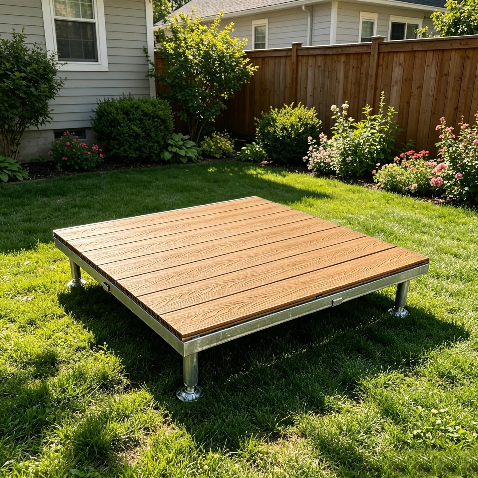 Piattaforma Rialzata In Legno Composito Impermeabile Fai-da-te, Antiscivolo | Modulare regolabile ad incastro per esterni, Pavimentazione per giardino, patio, prato(Light brown)