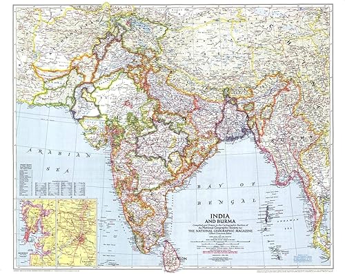 National Geographic India and Birmania 1946 - Historic Wall Map Series - Lienzo enrollado (30.9 x 26.1in)
