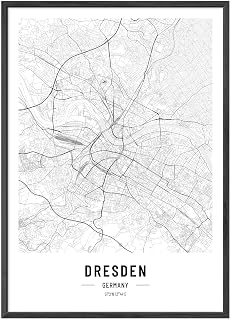 JUNOMI® Póster XL de Dresden en blanco y negro DIN A2 decoración para el salón cuadro moderno cuadro de Dresde cuadro sin marco mapa de la ciudad de Dresden idea de regalo perfecta para Dresdener
