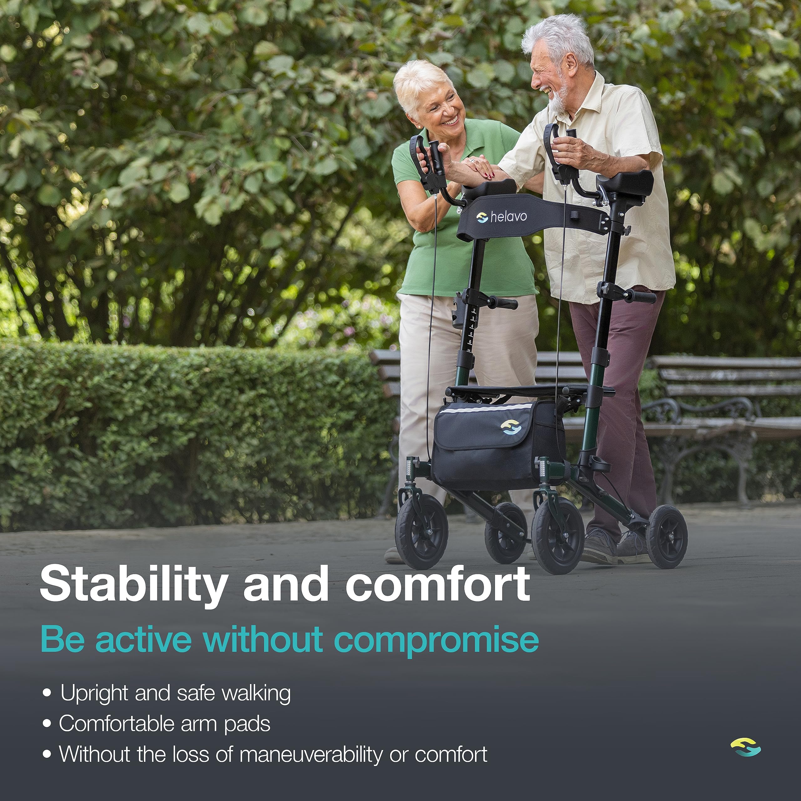 Helavo Upright Walker with Seat, Foldable Stand Up Walker with Rubber Tires — Amazon image 2