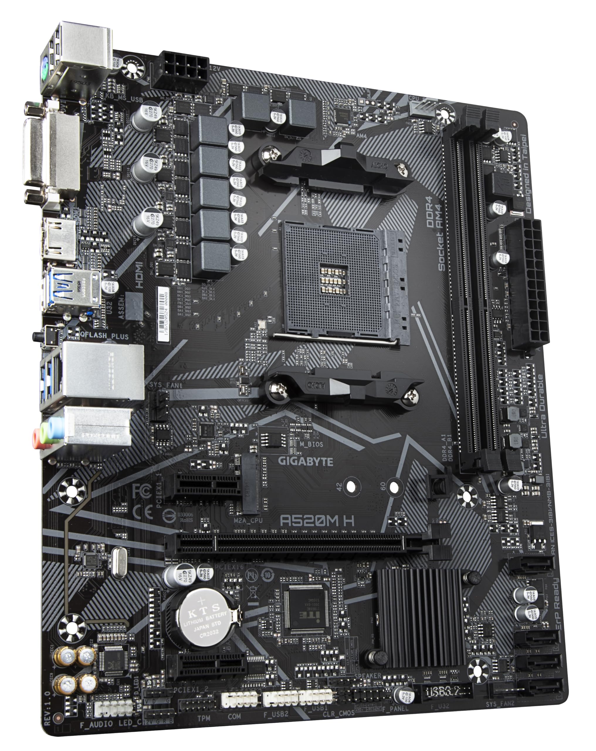 Gigabyte A520M H mATX Motherboard for AMD AM4 CPUs,Black