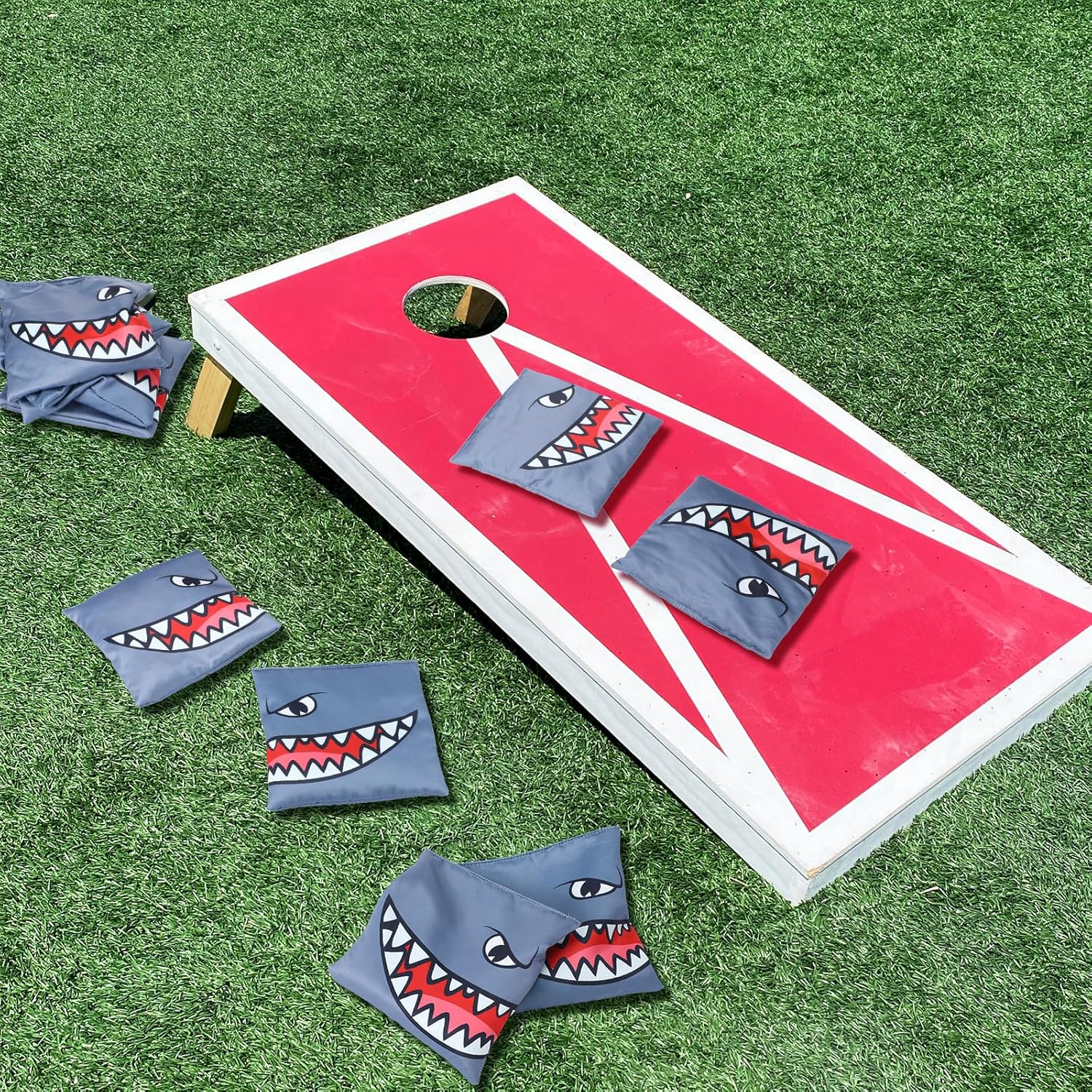 Jenaai 8 Pcs 16 oz Cornhole Bean Bags 5.9 x 5.9 Shark Bean Toss Bags Summer Outdoor Tossing Game for Pool Party Beach Backyard BBQ