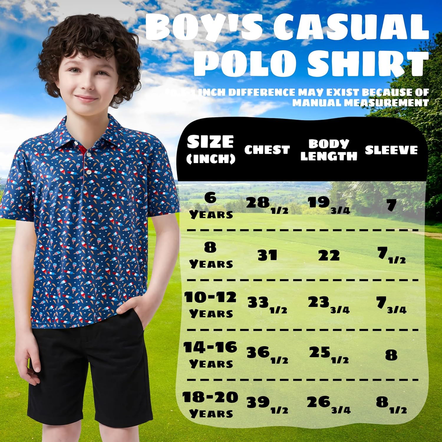 Kids Polo Shirt Boys Performance Short Sleeve Active Casual Print Collared Quick Dry Youth Golf Shirts for Boy