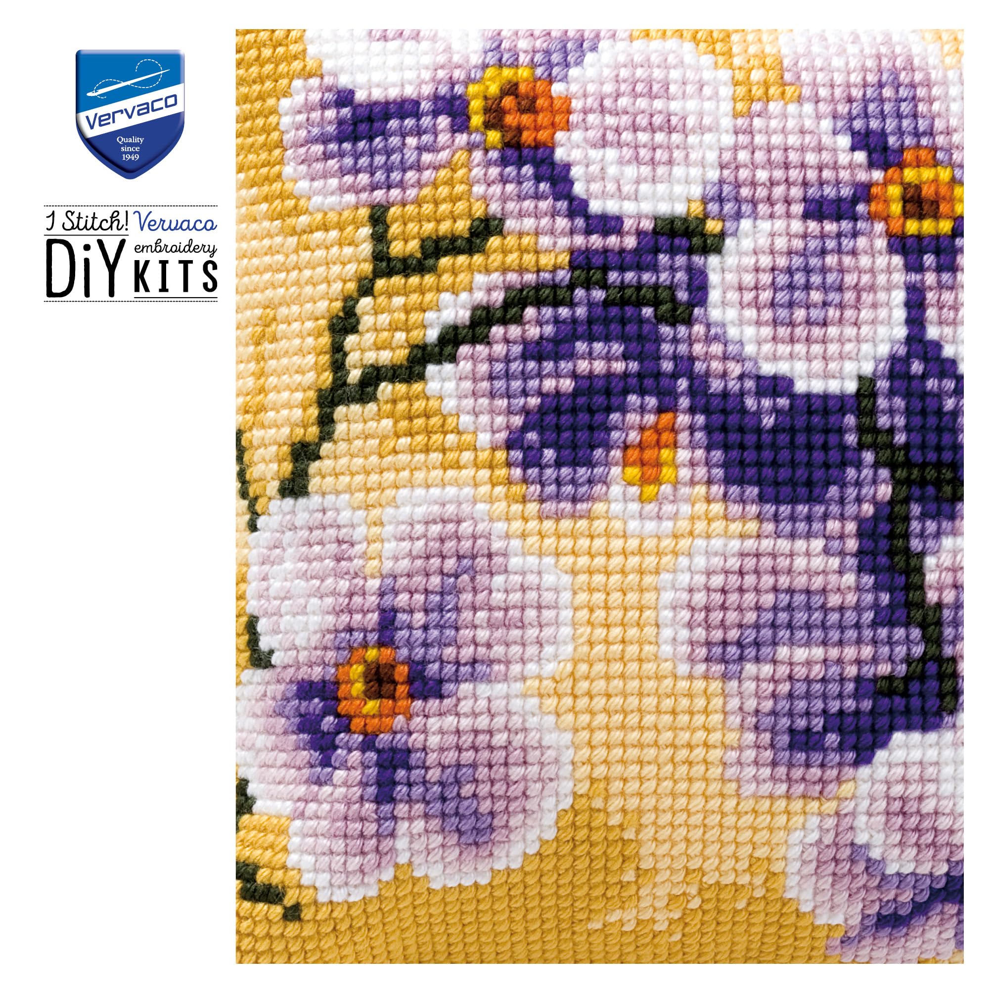 Vervaco Kreuzstich Stickpackungen Kissen Stickerei Set Anfänger Vorgedruckt Orchidee DIY Set Kreativ Set Für Erwachsene Dekoratives Kissen ca. 40 x 40 cm Bastelset Handwerker Haus Dekoration