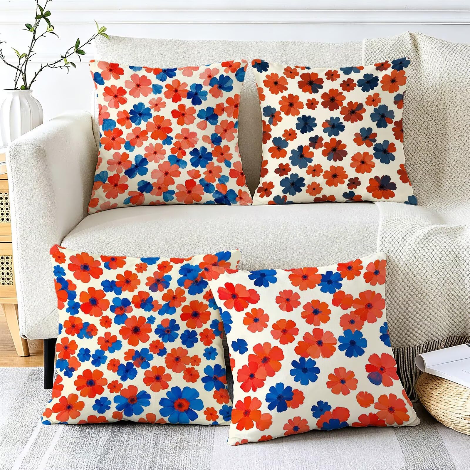 Rosso Federe Cuscini Divano 40x40cm, Cuscini da Esterno Set de 4, Cod-205