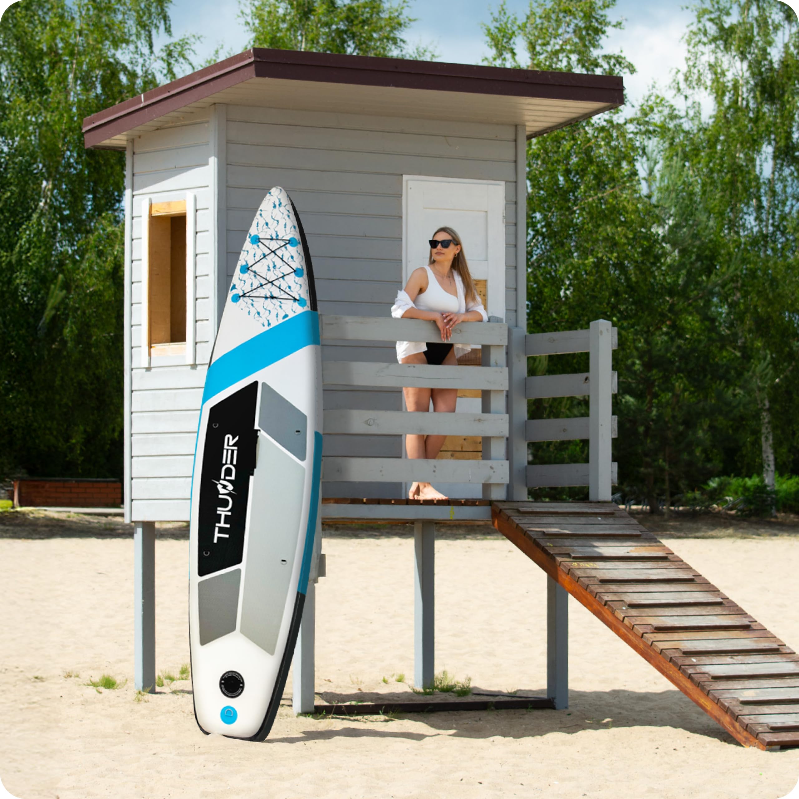 THUNDER SUP Board Gonfiabile 320 cm con Sedile da Kayak – Set Stand Up Paddle Board con Pagaia, Pompa e Zaino – Extra Stabile, Antiscivolo e Ideale per Adulti e Principianti
