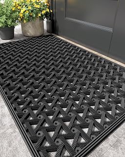 COLORG Color&Geometry Heavy Duty Outdoor Door Mat 19x30 Black - Waterproof Dirt Trapping with Drainage Holes & Non-Slip Rubber Backing