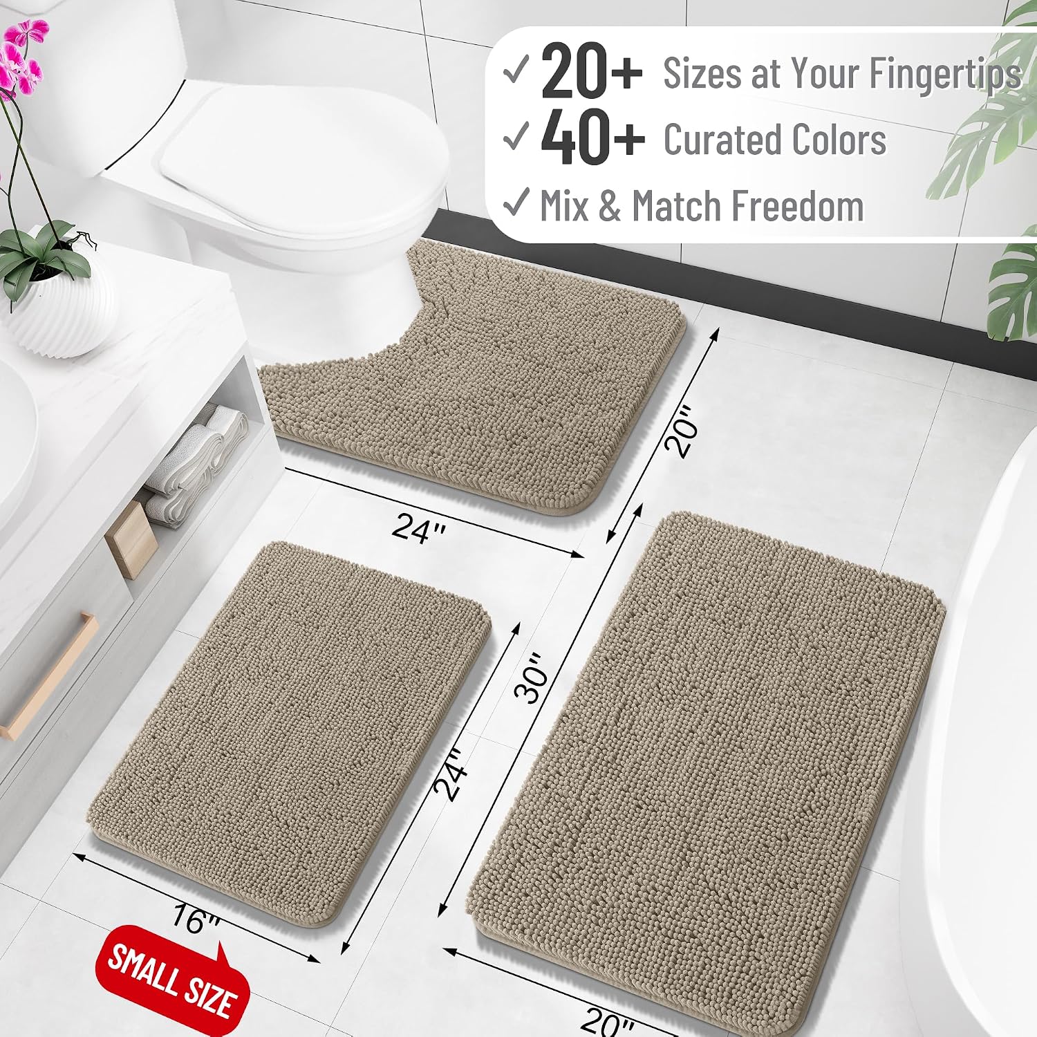 OLANLY Toilet Rugs U-Shaped 20x20, Extra Soft Absorbent Chenille Contour Bathroom Rugs for Toilet, Dry Quickly, Machine Washable, Non-Slip Bath Mat, Warm Taupe thumbnail