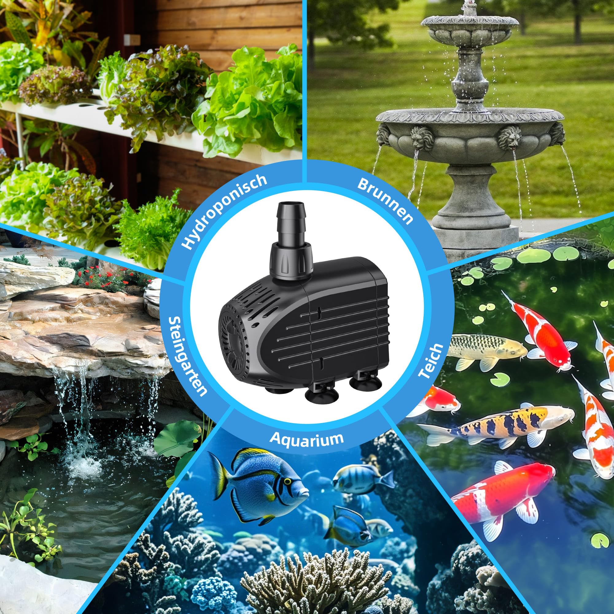 Biling Pompa per laghetto 1520 l/h Ultra silenziosa Pompa per fontana Funzione di protezione contro il surriscaldamento, Pompa dell'acqua Pompa sommergibile con cavo da 3 m per fontane e giochi
