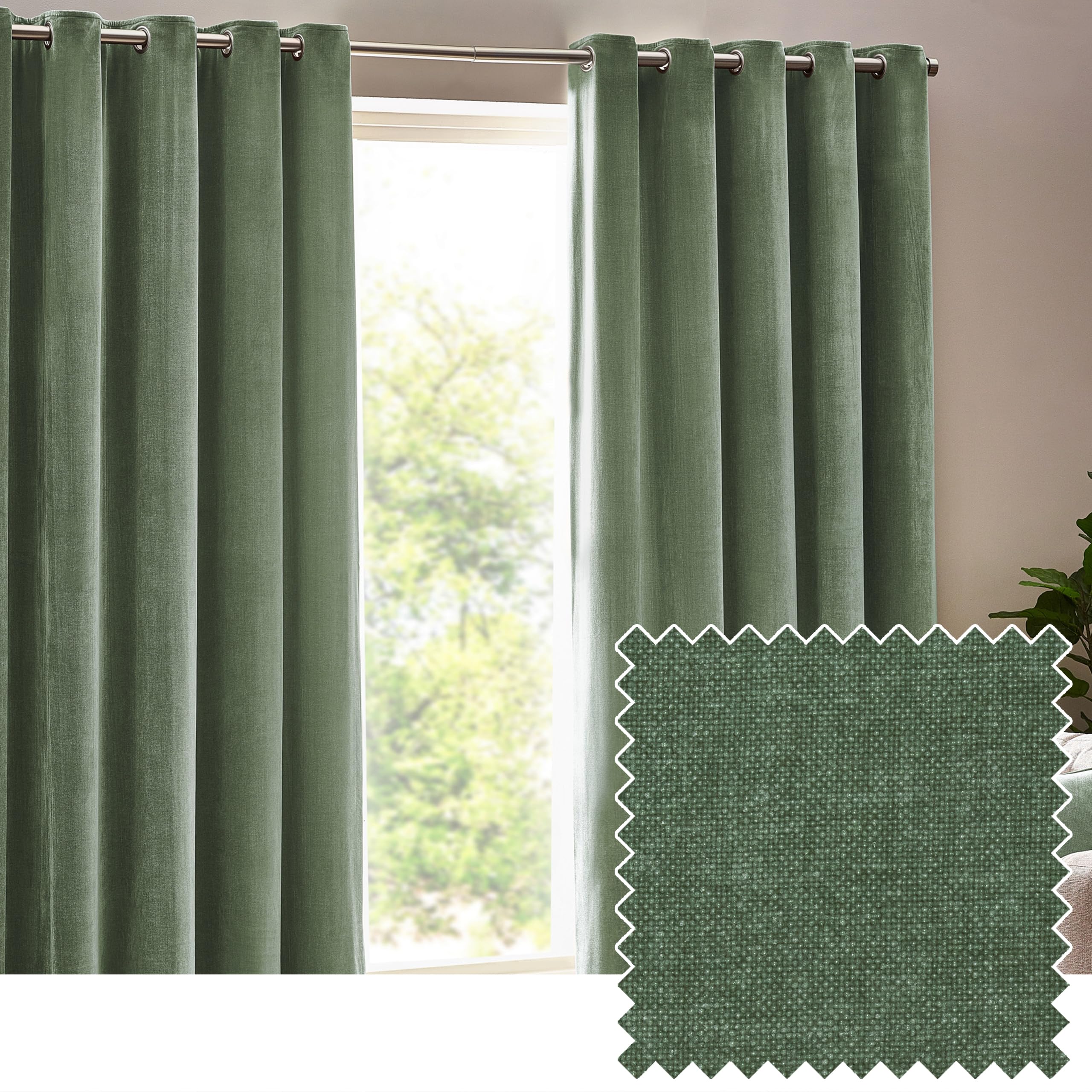 Yard - Heavy Chenille Velvet Eyelet Curtains - 168 x 229cm - Green
