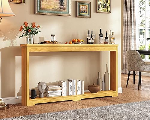 Vista 5 de Rovibek Moderna mesa de entrada estrecha de 70 pulgadas, mesa de sofá estrecha, mesa consola de 8 pulgadas de profundidad detrás del sofá con Natural