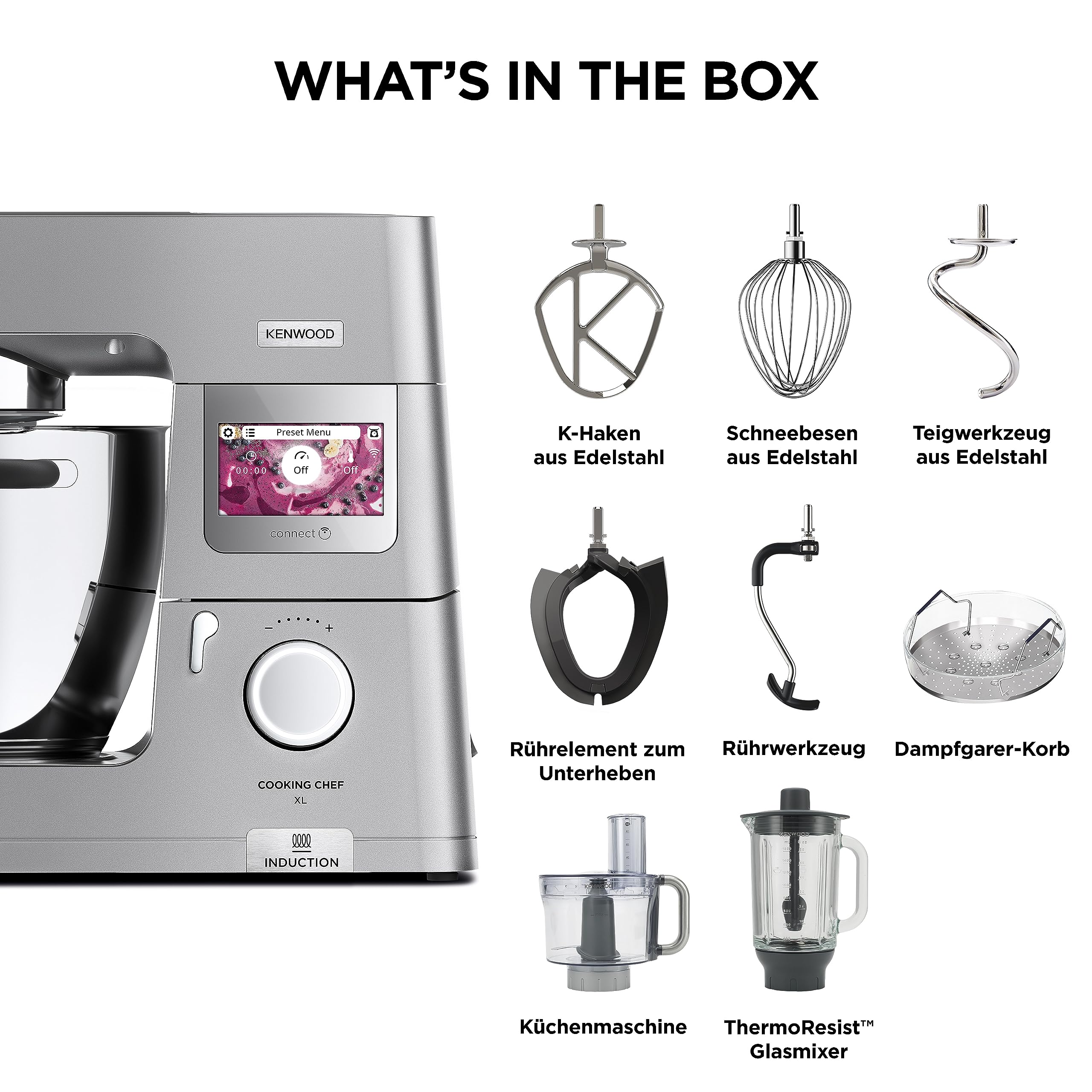 Kenwood Cooking Chef XL KCL95.424SI - Multifunktion Küchenmaschine mit integrierter Waage & 6,7 L Rührschüssel mit Kochfunktion Silber
