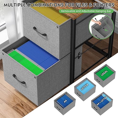 Miniatura 3 de Raybee Archivador de 2 cajones con ruedas archivador rodante se adapta a la letra A4 tamaño legal 2 cajones de tela para oficina en casa archivador